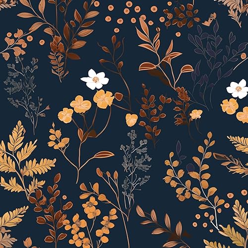 Papel tapiz floral azul oscuro para despegar y pegar, papel tapiz de hojas de oro, papel de contacto para gabinetes, papel de pared autoadhesivo