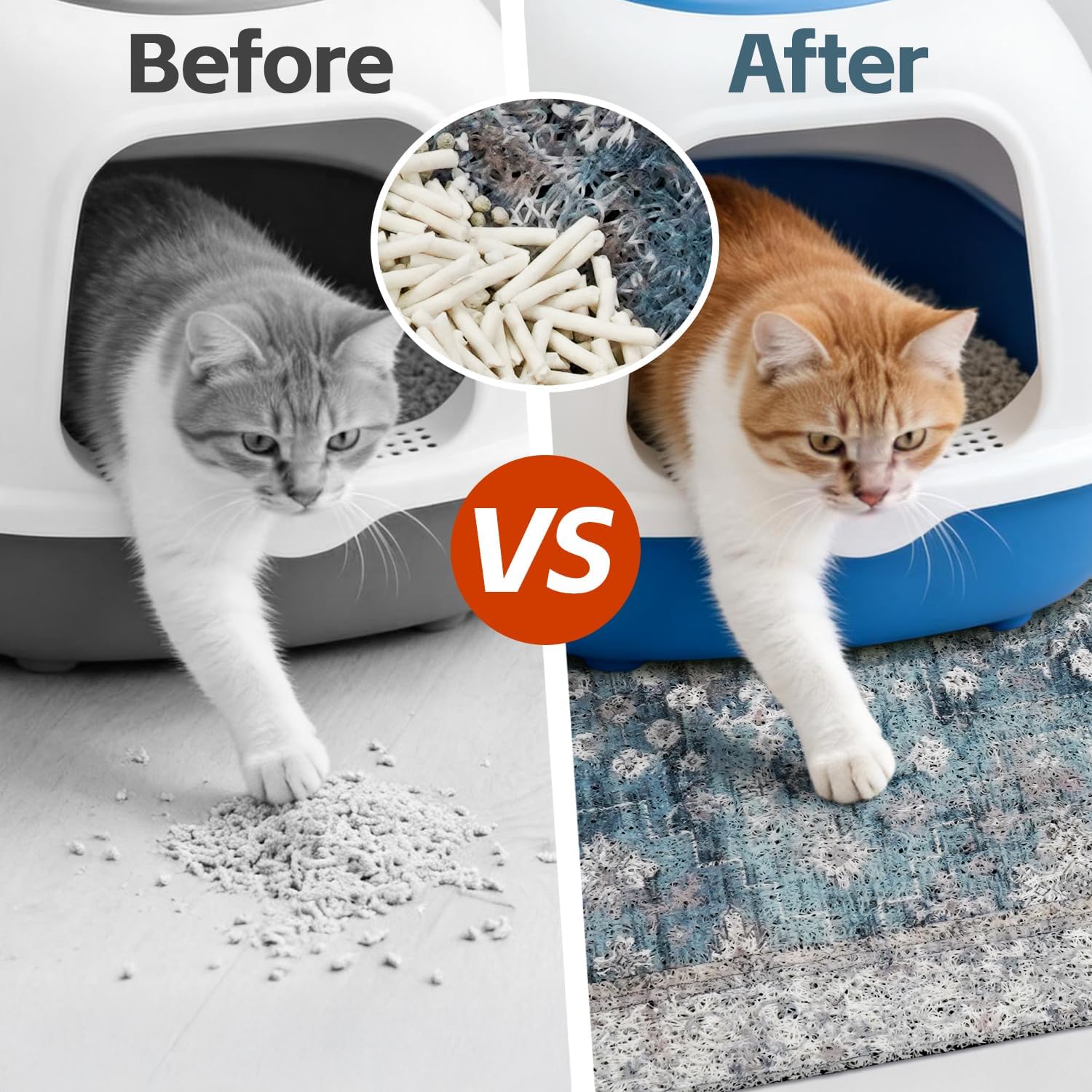 Cat Litter Mat Litter Trapping Mat, 40"x30" Waterproof Urine Proof Litter Box Mat Catcher Mat Non-Slip Washable for Kitty Kitten, Blue