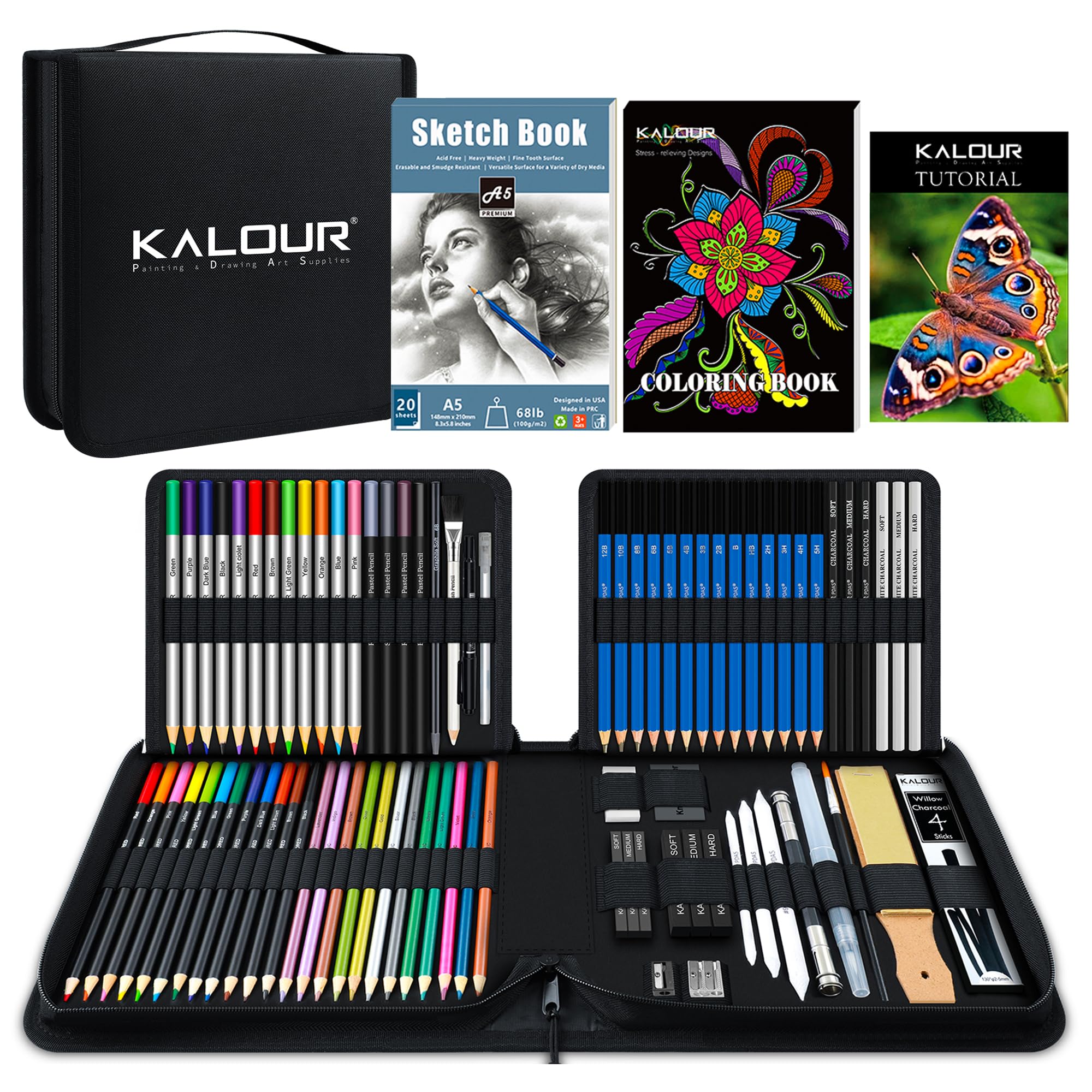 84pc Art Supply Set - Sketching & Drawing Kit with Tutorial Book, Sketchbook & Paper - Pencils, Pastels, Watercolors for Beginner Artists