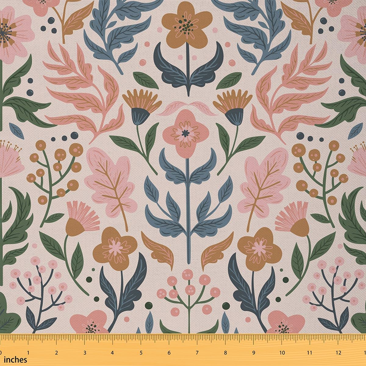 The Yard Tissu rétro à motif de fleurs roses bleues et vertes pour les amateurs de couture, tissu de style rustique pour décoration de chambre et bricolage d'ameublement, 4,6 m