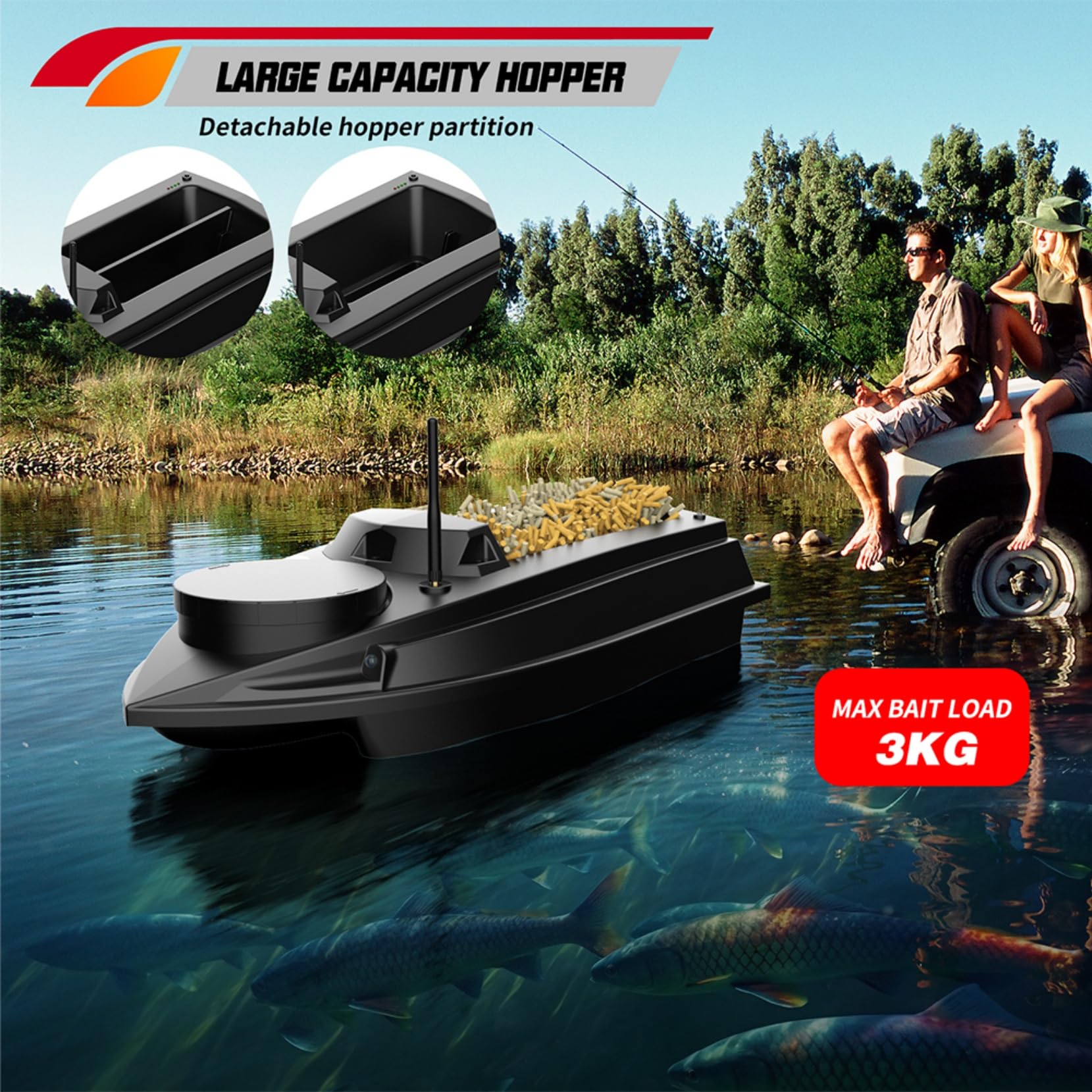 Barco de alimentación con GPS RC, 1000m 3kg Barco de Cebo con GPS Cruise con batería de 20000 mAh y Bolsa de Almacenamiento