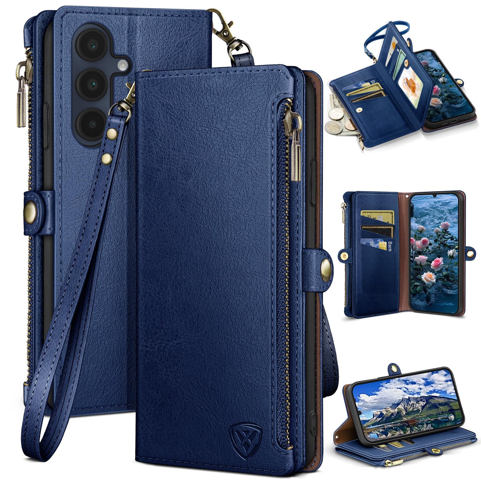 Photo 1 of XcaseBar Compatible with Samsung Galaxy A16 5G Wallet case with Zipper Credit Card Holder?RFID Blocking?,Flip Folio Book PU Leather Phone case Shockproof Cover Women Men for Samsung A16 case Blue