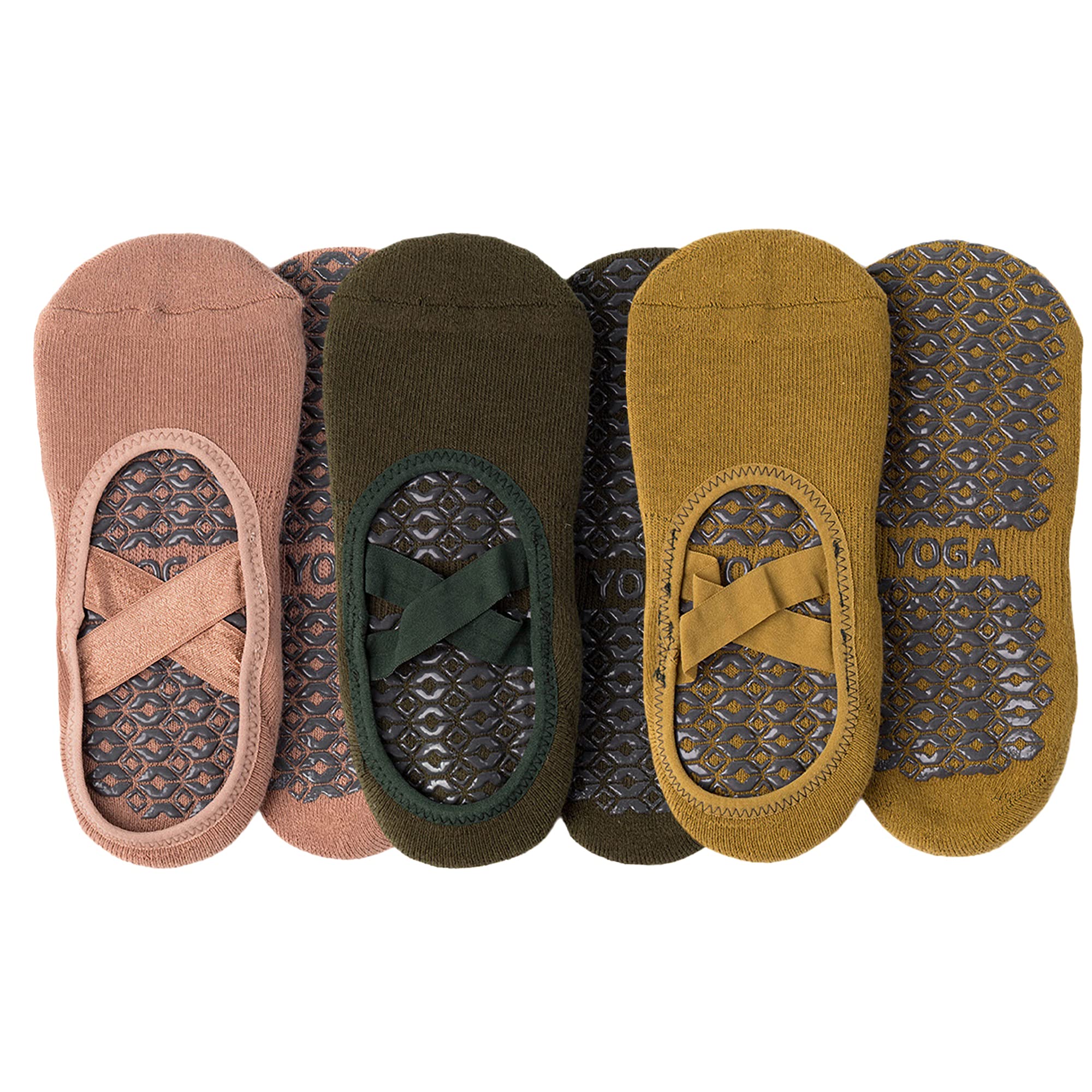 QIUNEEY Yoga short socks Pilates yoga socks Sport Anti-slip socks Women yoga Trainer socks Indoor Yoga Sock (Khaki+Green+Dark yellow)