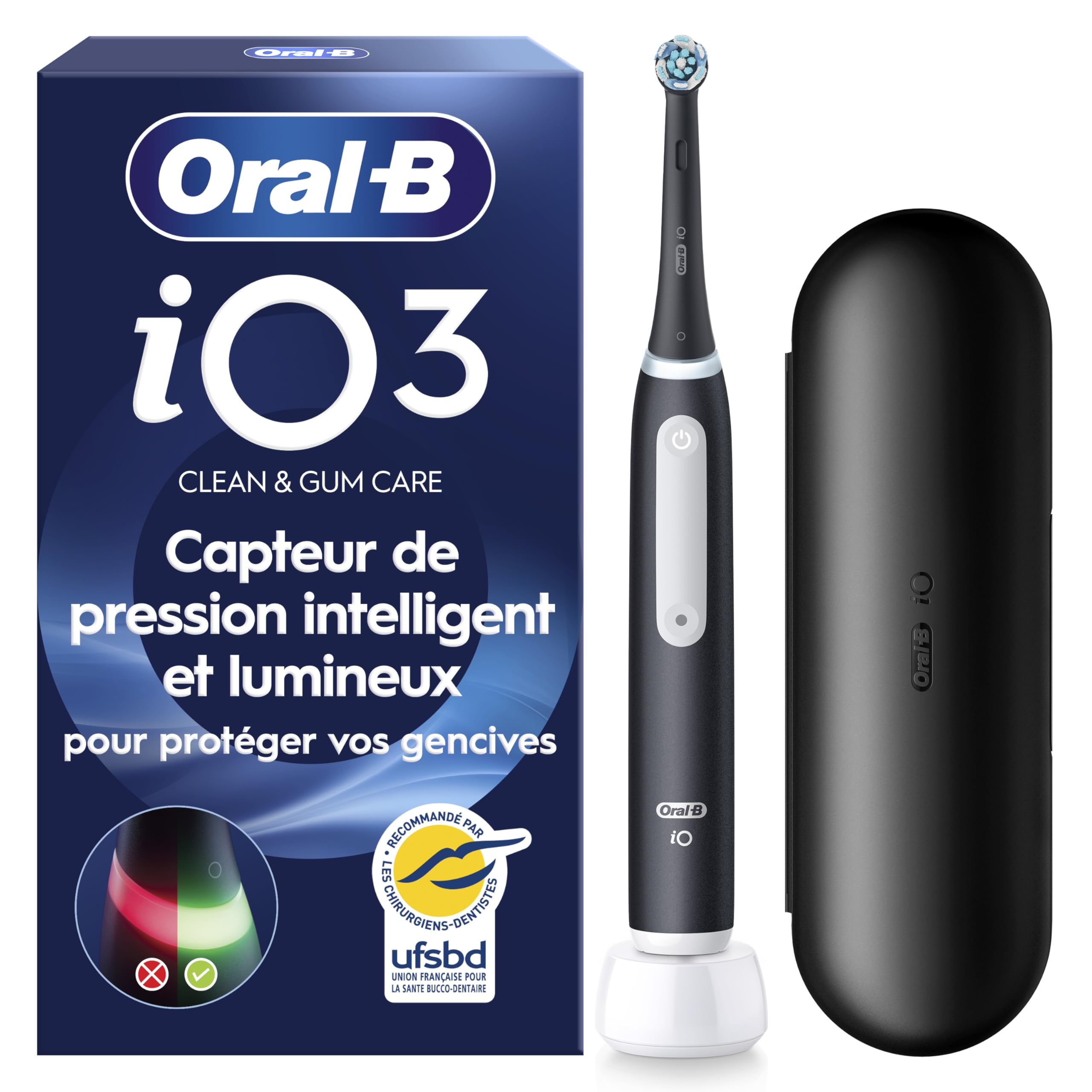Oral-B Brosse à Dents Electrique iO 3 avec 1 Brossette de Rechange, Noire