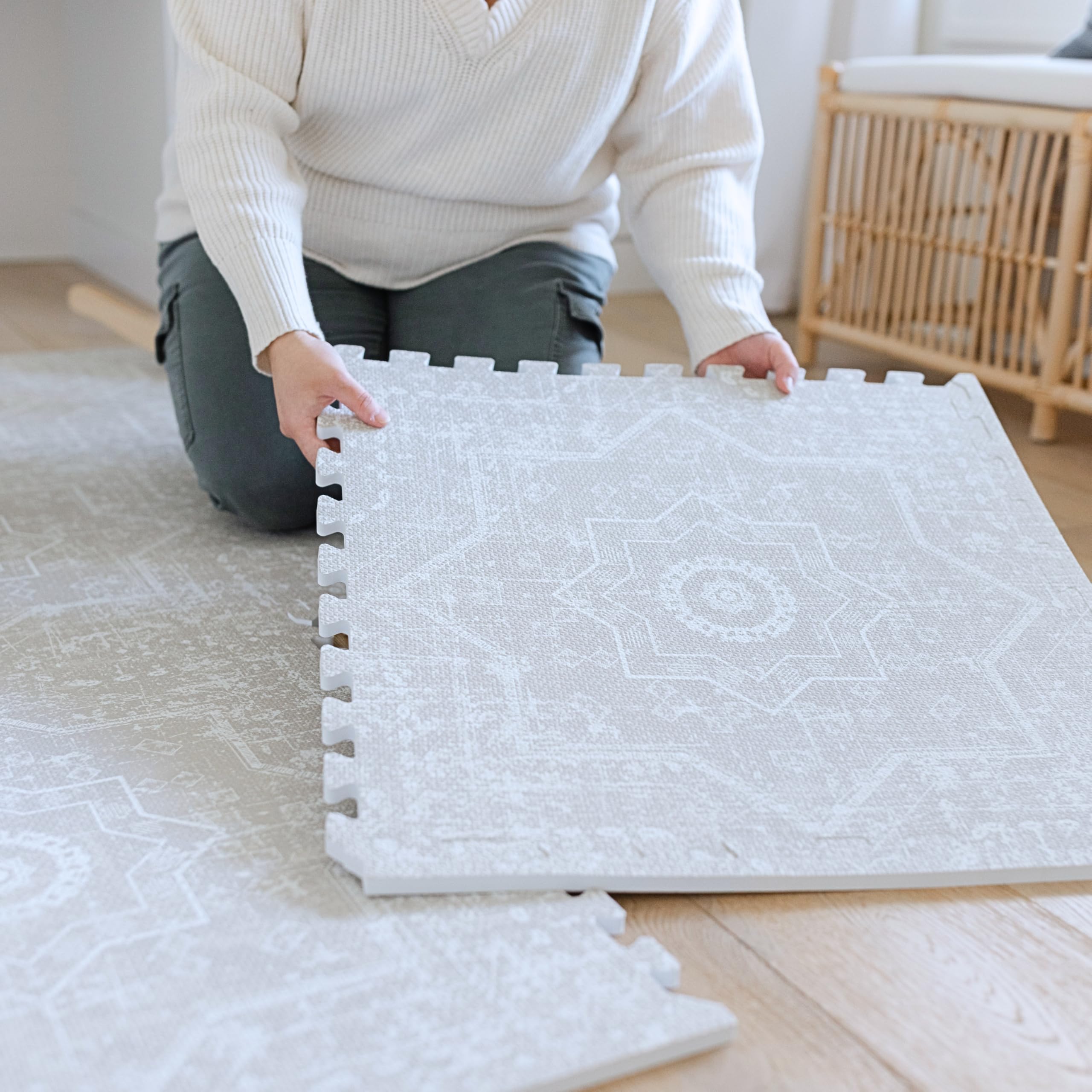 Little Landings Babyspielmatten für den Boden - Layla (1,2 x 1,8 m) - Premium EVA-Schaum Spielmatte für Babys und Kleinkinder - Perfekt für Bauchzeit, Krabbeln, Spielzimmer, stilvoll und komfortabel
