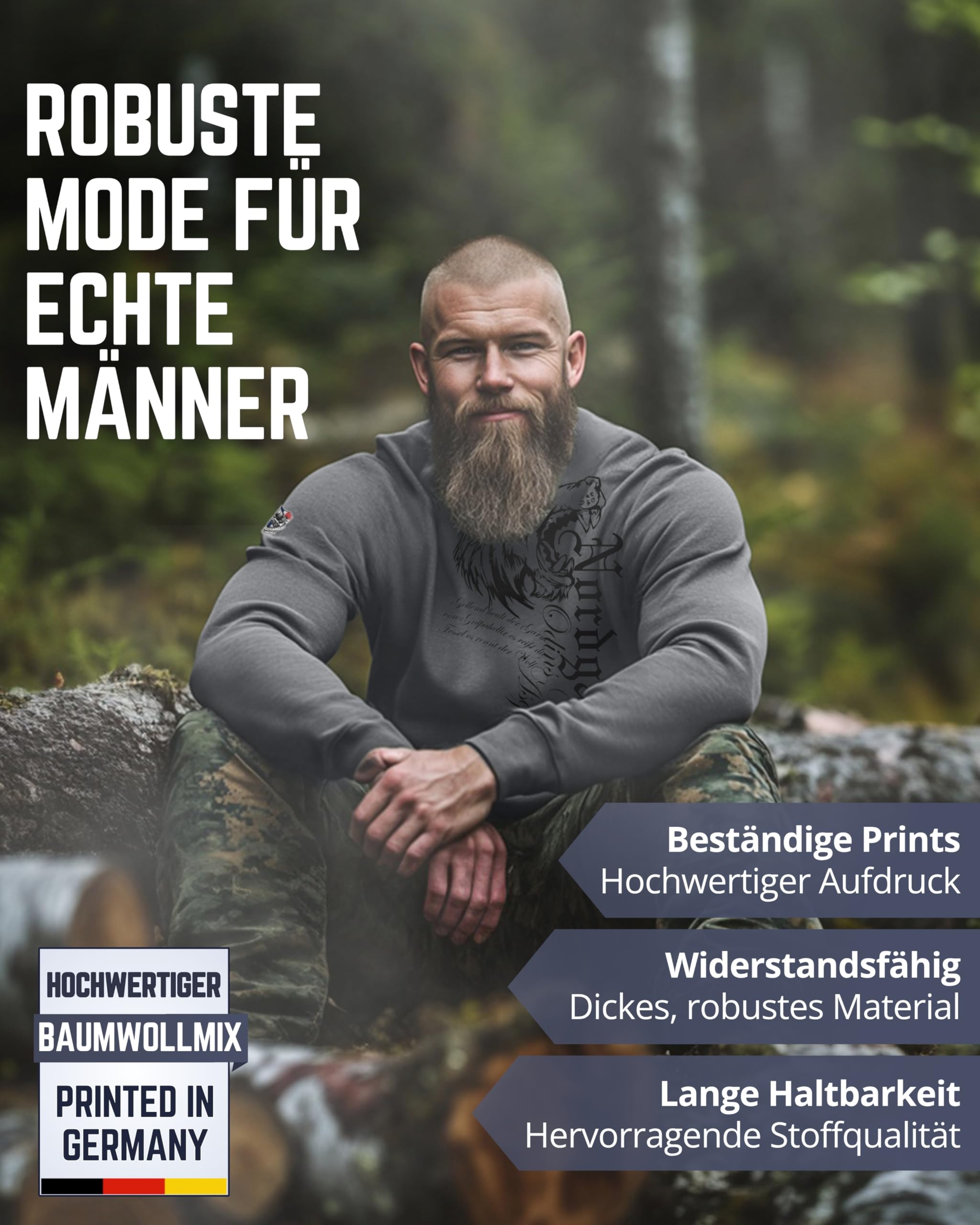 NORDGARD Viking Sweatshirt Fenrir I Pulli aus 80% Baumwolle & 20% Polyester I Sweater nordische Mythologie mit Brustdruck I Ideal für Freizeit & Sport I Oeko-TEX Zertifiziert