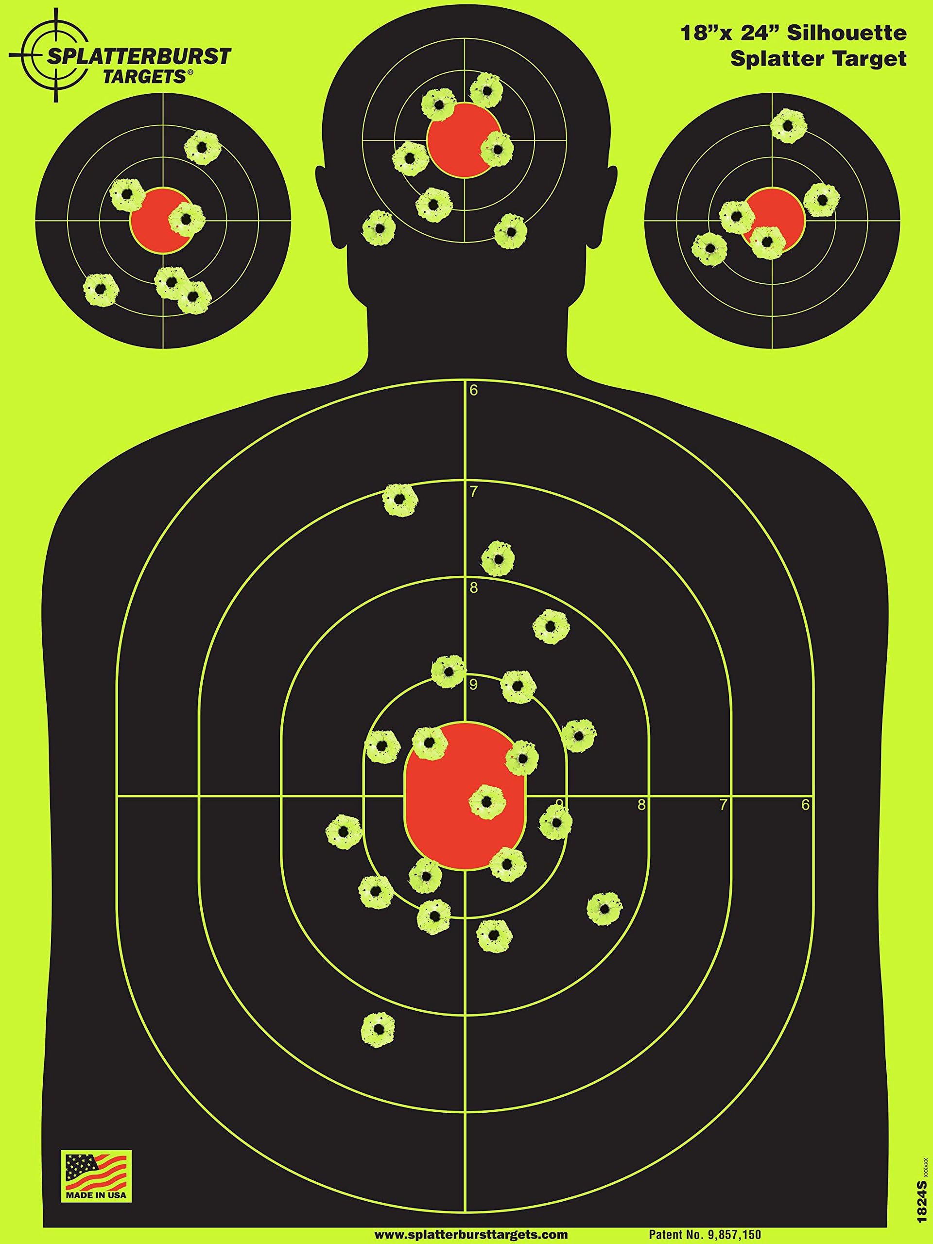 Splatterburst Targets - 18 x 24 inch - Silhouette Splatter Target - Easily See Your Shots Burst Bright Fluorescent Yellow Upon Impact - Made in USA