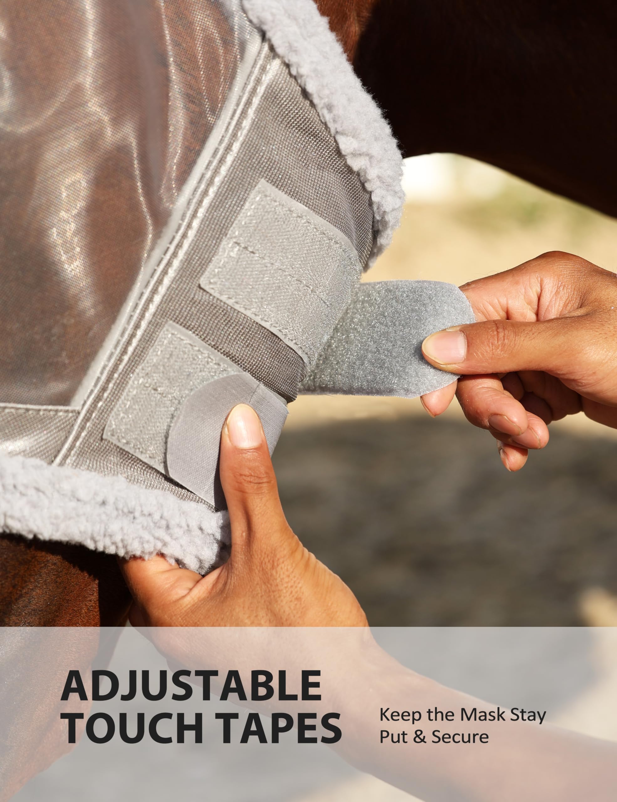 Harrison Howard CareMaster - Máscara de Mosca para Caballo, protección UV, Malla Fina con Lana Extra Suave al Tacto en la Piel, Color Plateado, Talla L