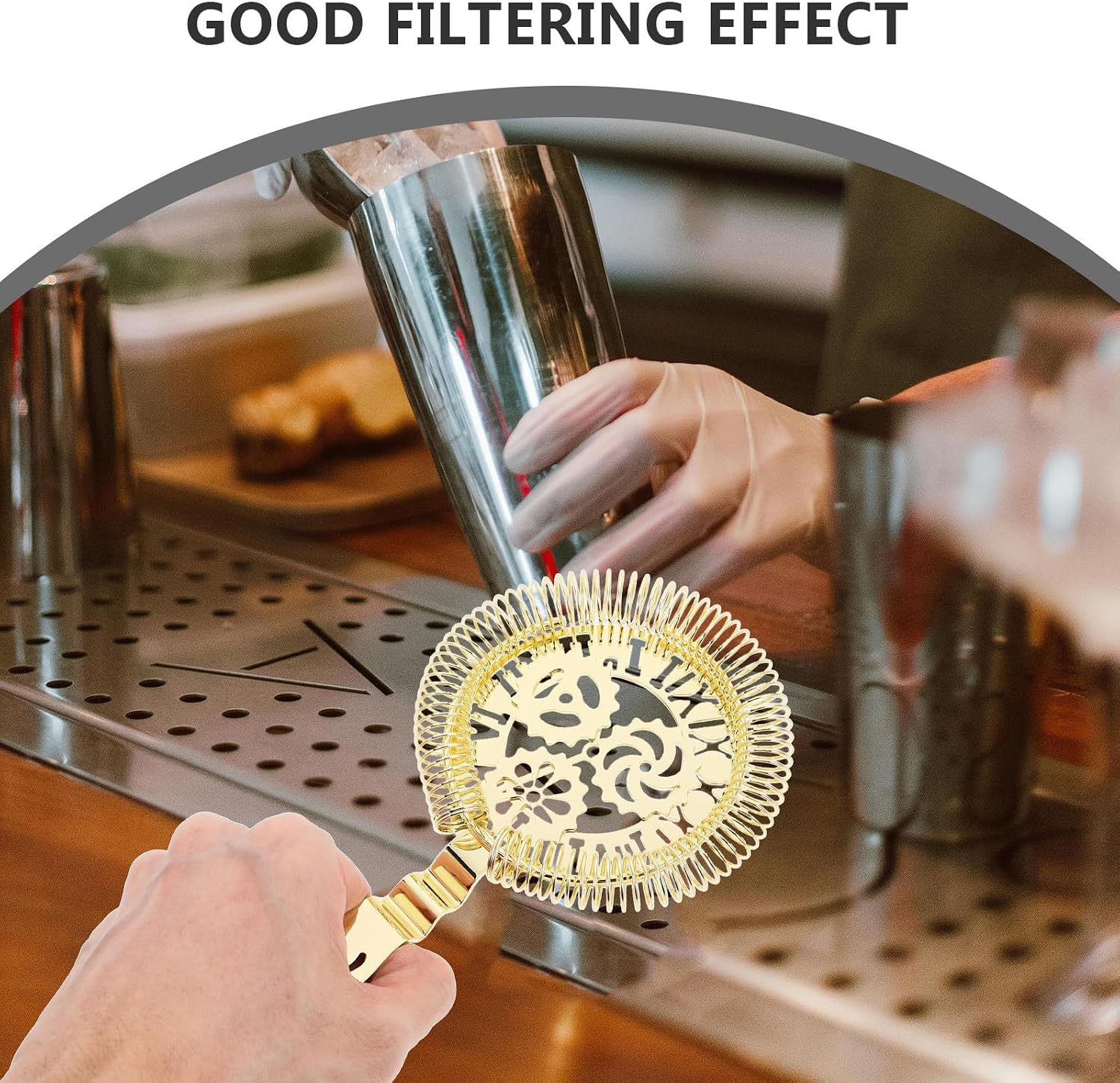 Stainless Steel Cocktail Ice Strainer for Bar Use, Golden