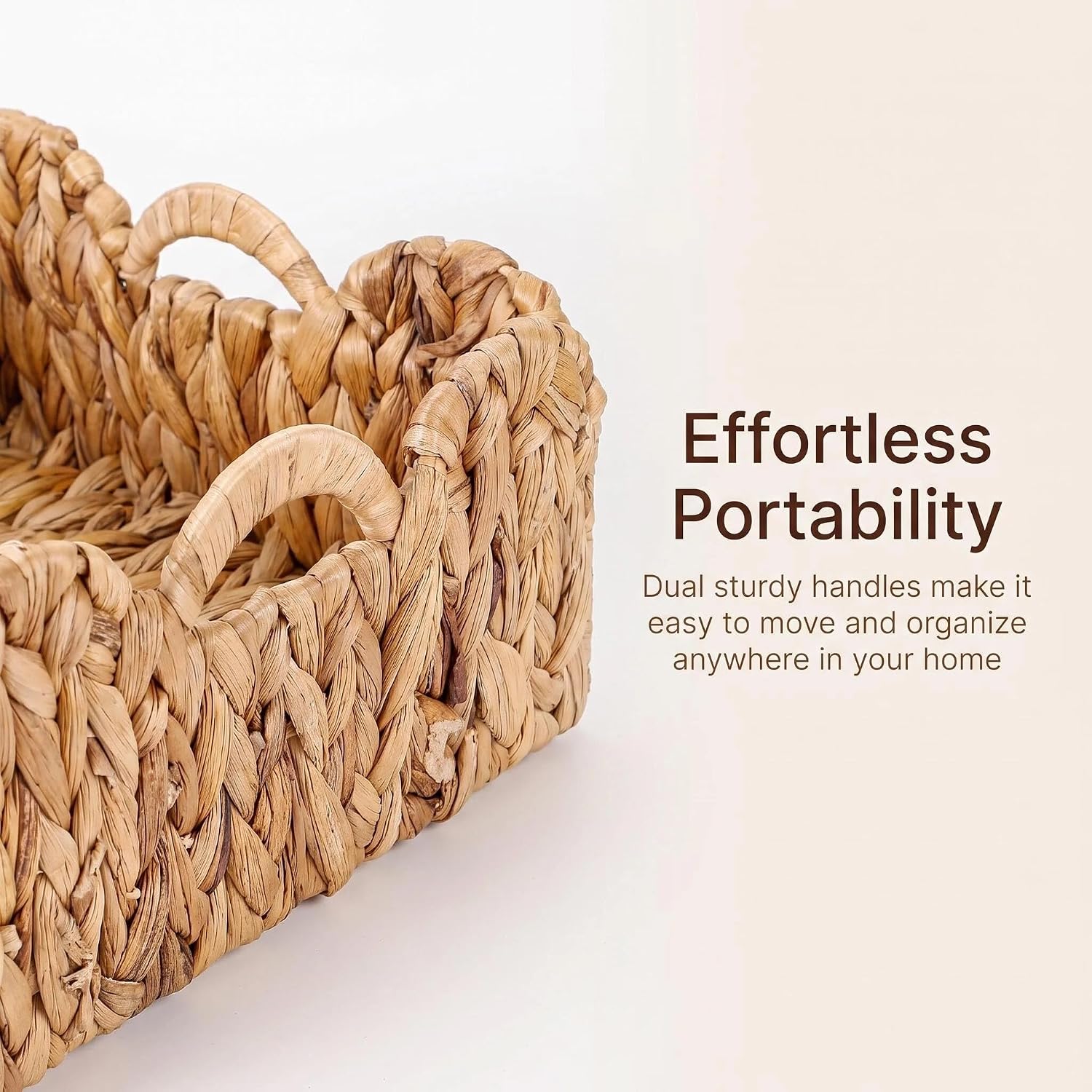 Scalloped Wicker Storage Basket Set of 2, Handwoven Water Hyacinth Baskets with Handles, Decorative Woven Baskets for Bathroom, Bedroom, Living Room, Laundry