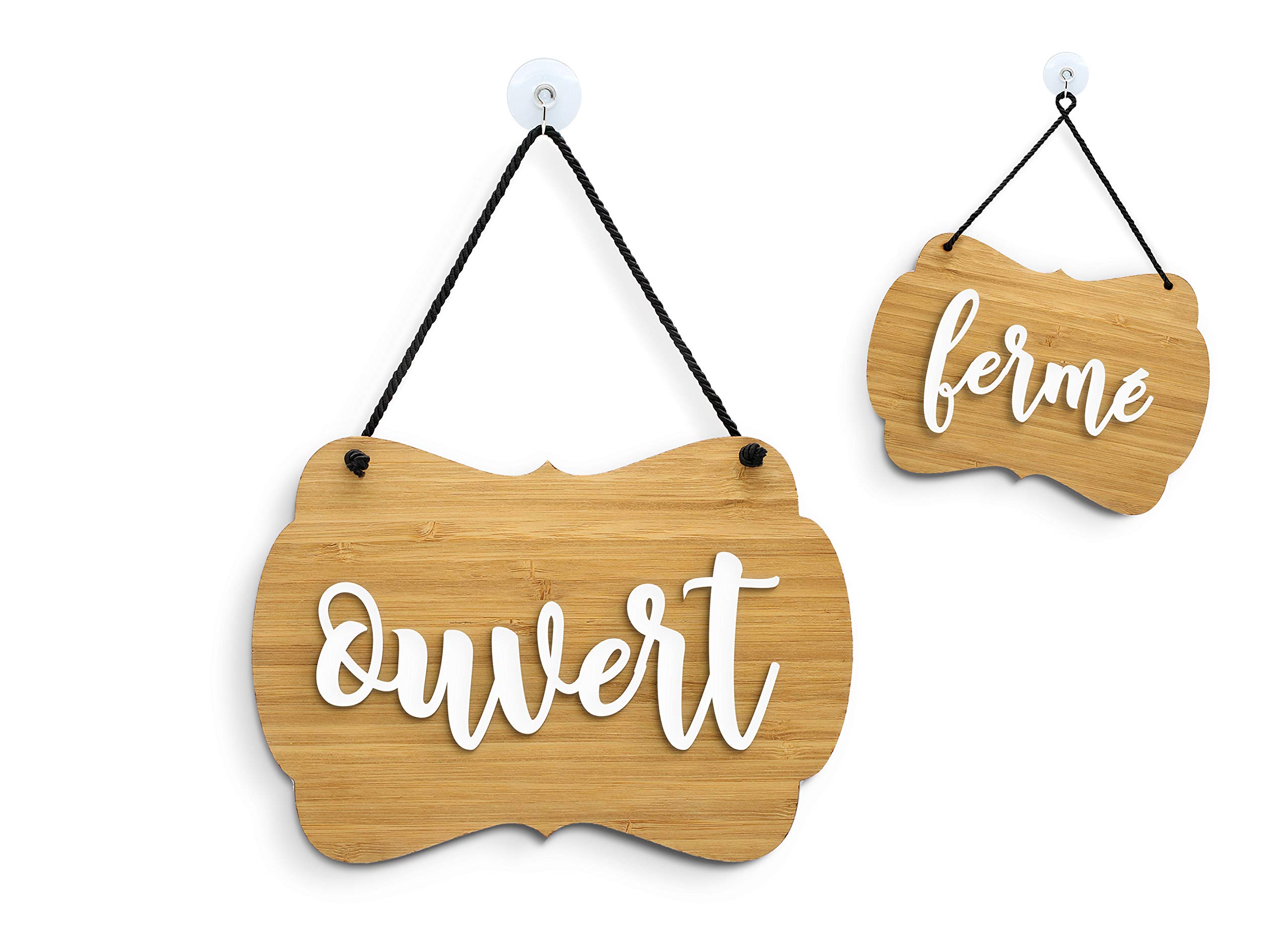 3DP3DP Signs | Shabby Chic Ouvert/Fermé Sign [OC05] - French Double sided Hanging door plate - Reversible Business Shop Window Sign for Bar, Pubs, Restaurants and Shops