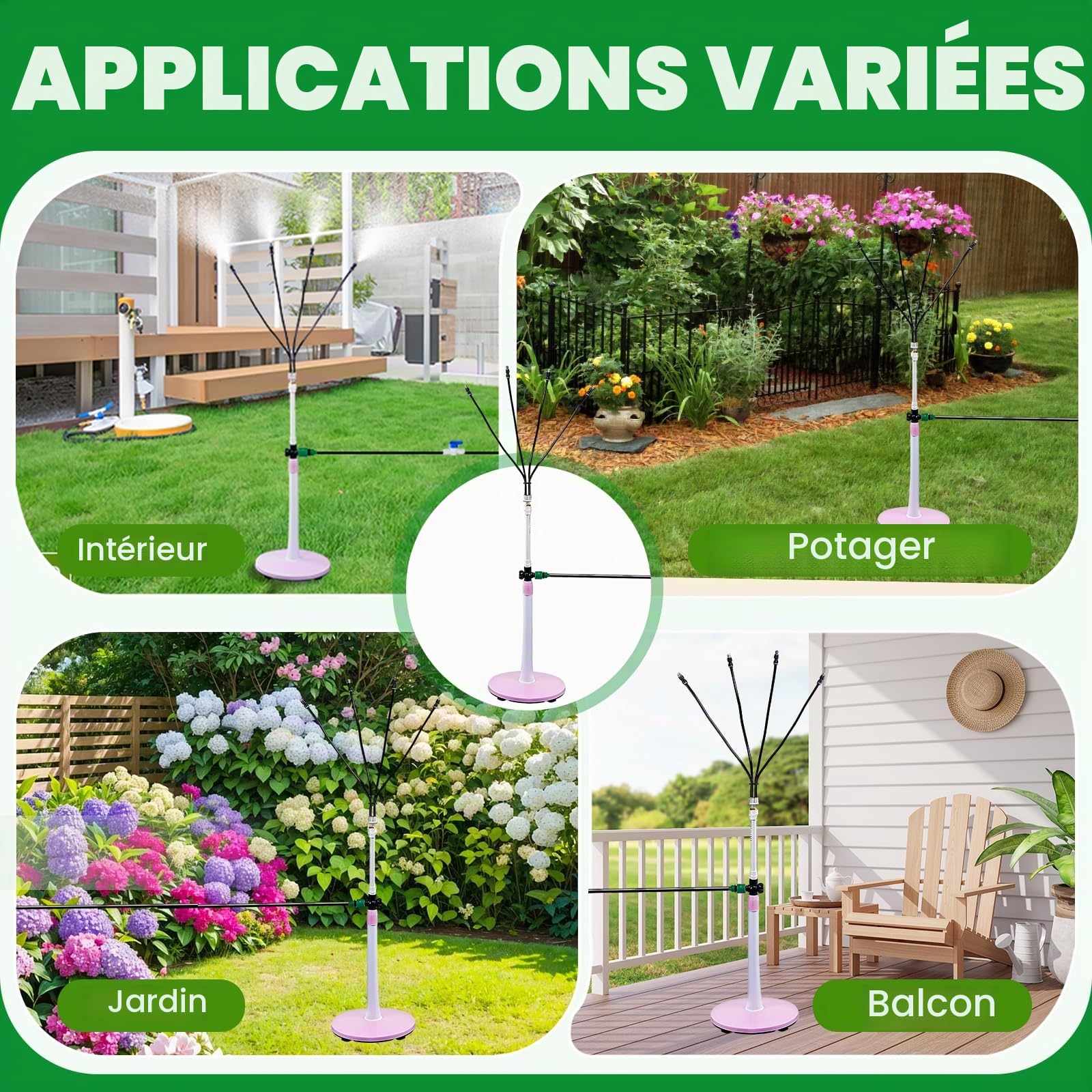 Brumisateur de Exterieur Refroidissement, Brumisateur de Jardin Système de Brumisation Portable avec 4 Buses, Système Refroidissement par Brume Debout pour Patio Jeux d'eau Fêtes à la Piscine