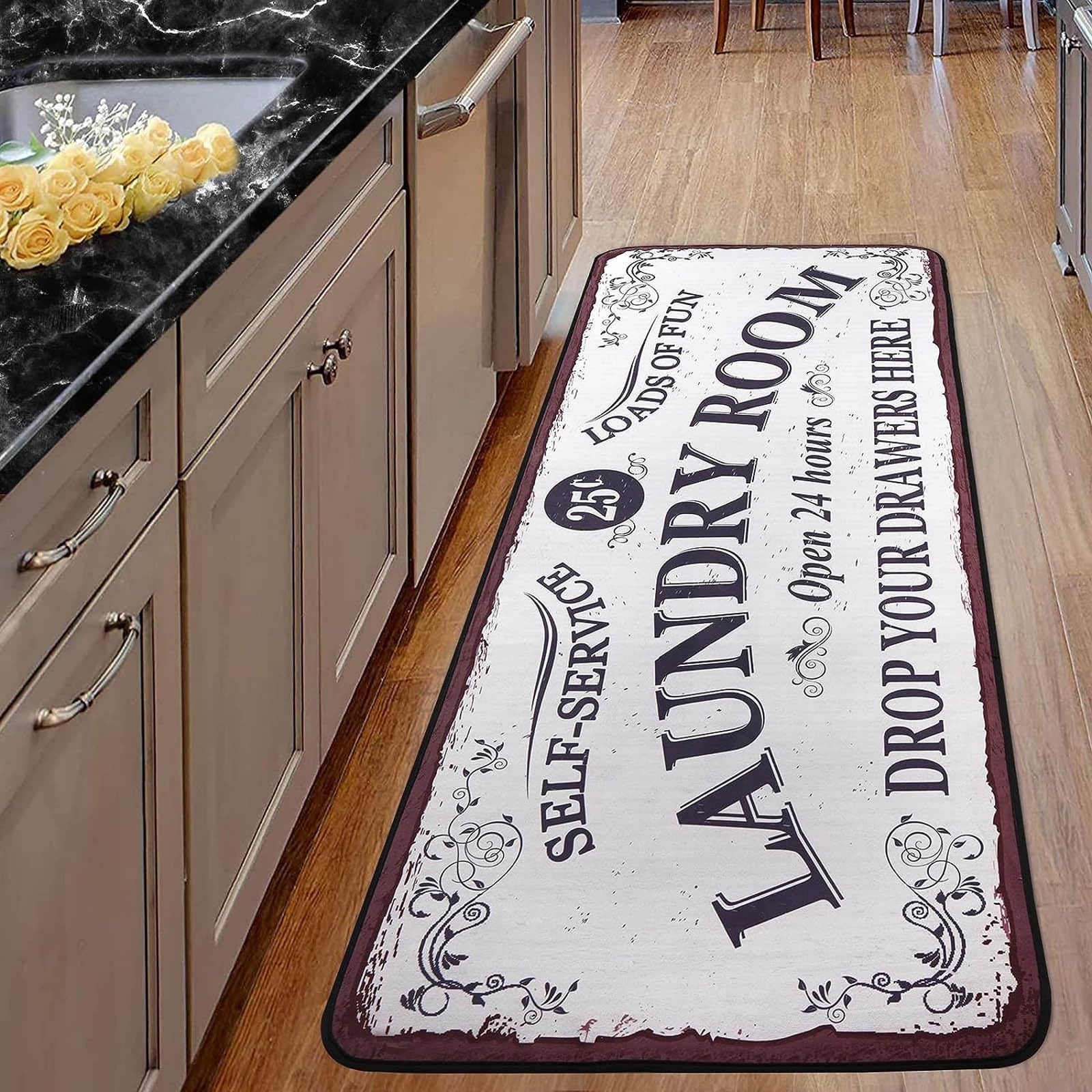 Tapis de buanderie antidérapant et lavable en velours