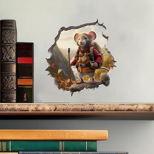 Miniatura 2 de Calcomanía de pared 3D con agujero de ratón para excursionista de otoño