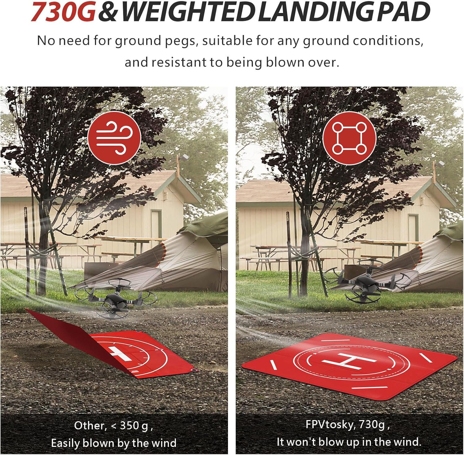 FPVtosky Nighttime Reflective Drone Landing Pad, Fast-fold Double Sided Waterproof Landig Pad Weighted for DJI Mini 5 Pro/ 4/3 Pro/Mini 4k / Mavic 4 / Air 3s/ Avata 2/ Neo/Flip(25 in)