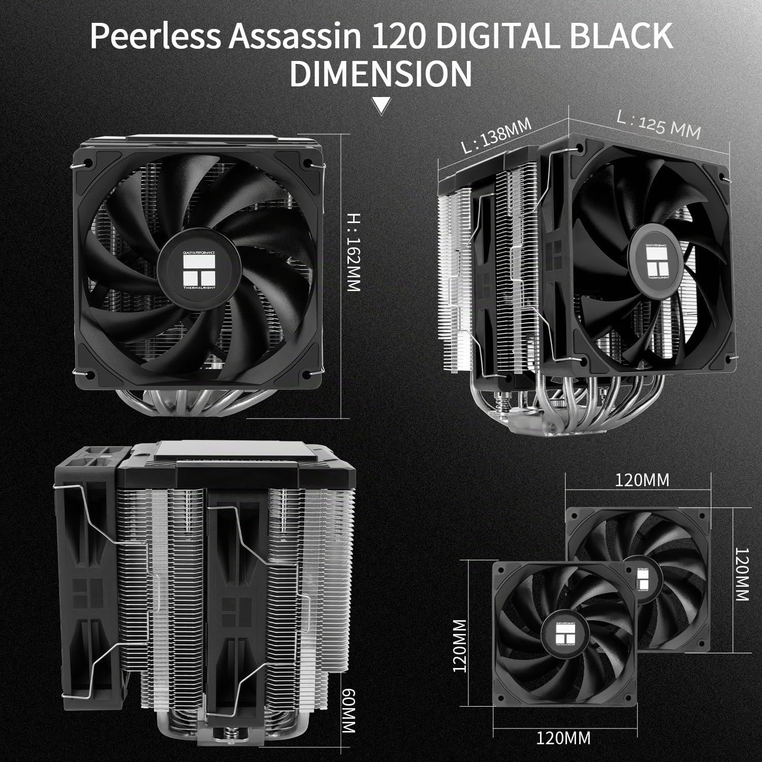 Thermalright Peerless Assassin 120 Digital Black Refroidisseur de processeur double tour double ventilateur cache d’écran numérique AM4/AM5, Intel LGA1851/1700/115X/1200