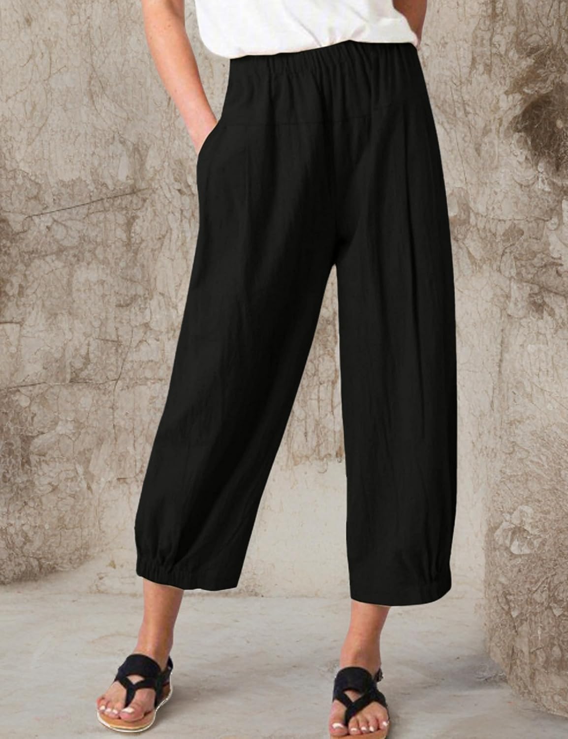 Bozanly Summer Capri Pants for Women Casual Elastic Waist Cotton Linen Comfy Yoga Crop Pants Trousers 2026 - Image 6