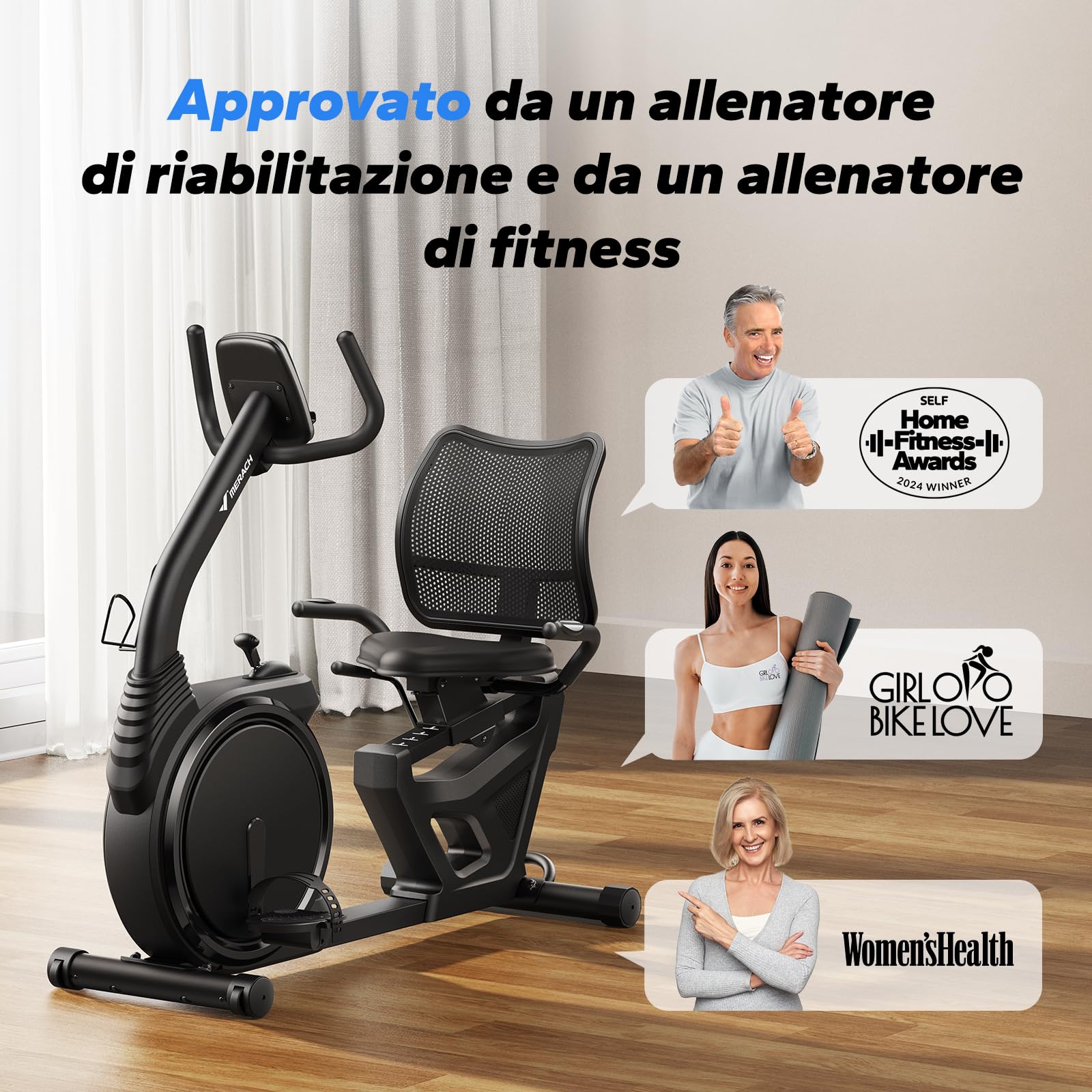 MERACH Cyclette da Seduta, Recumbent Bike con 8 Livelli di Resistenza Regolabili, Cyclette Leggera Tipo Commerciale, Cyclette per Anziani con Esclusiva App, Display LCD, Sensori di Frequenza Cardiaca
