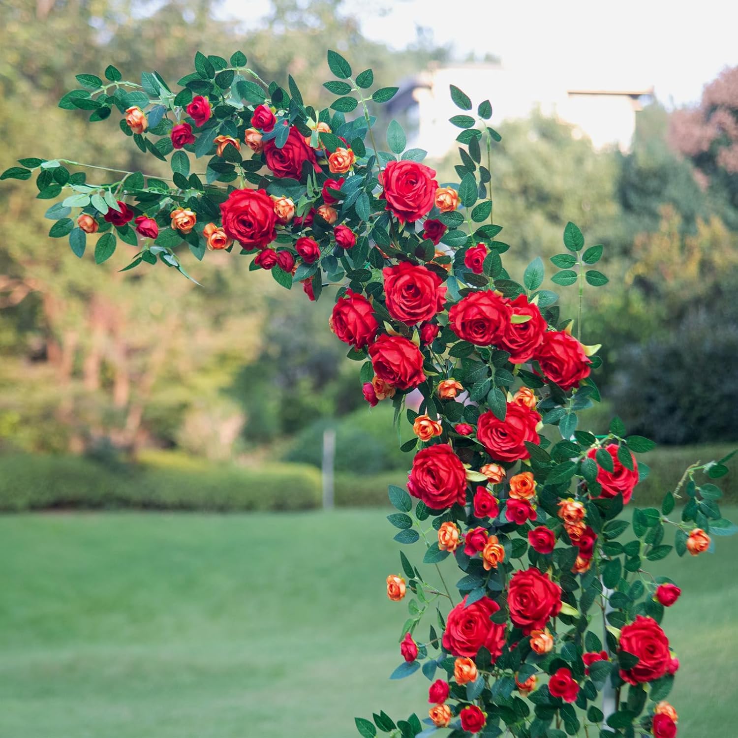 6FT Bendable Flower Garland, Artificial Rose Vine Hanging Floral Garland Decoration for Weding Home Room Wall Decor (Red, 1pcs)