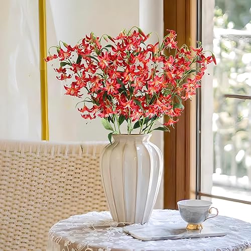 Miniatura 4 de Flores artificiales de lirio de tallo largo, flores artificiales de lirio de tigre para el hogar, hotel, arreglo floral, decoración de fiesta