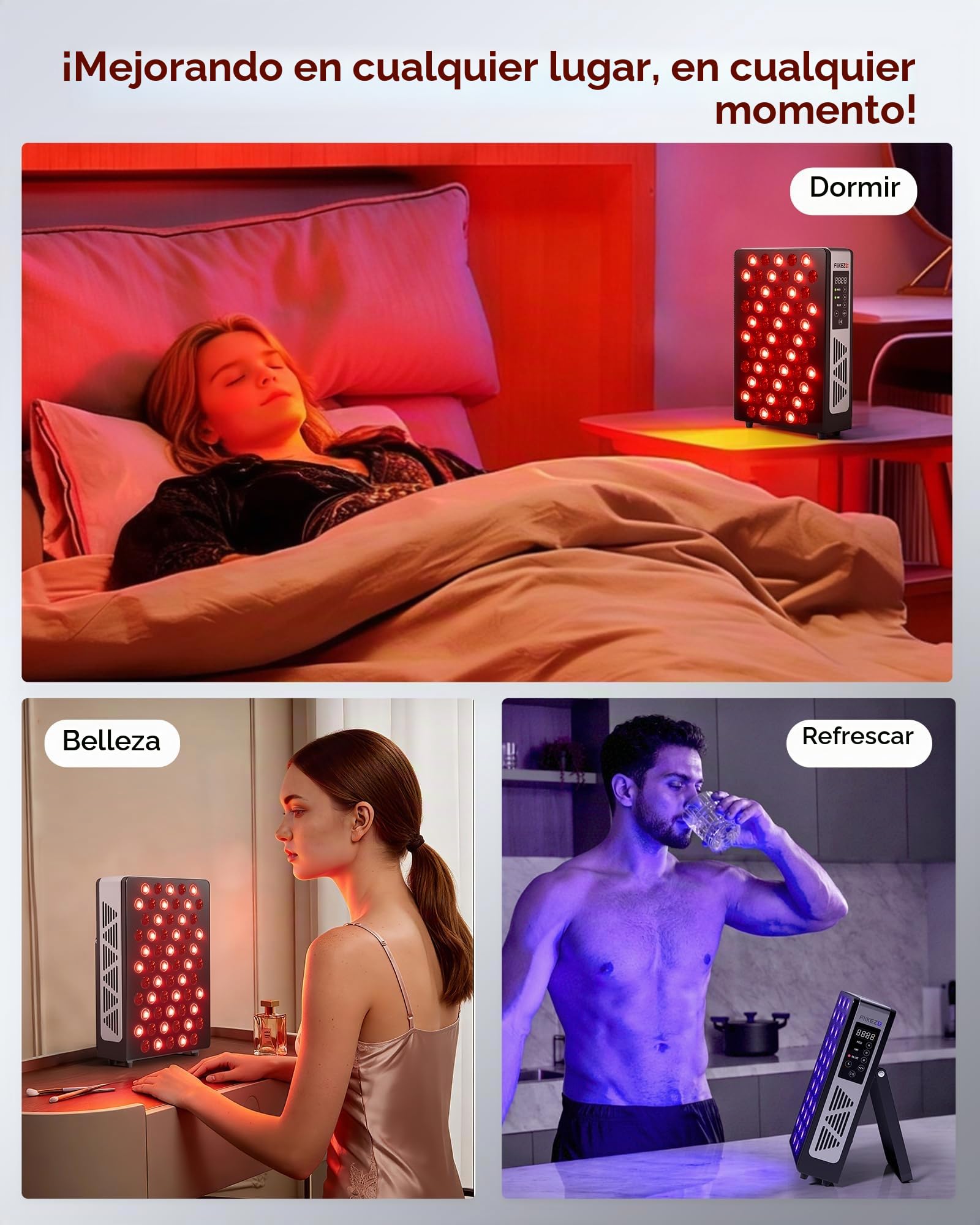 FliKEZE Panel de Luz Roja (Equipamiento Superior), 7 Longitudes de Onda Incluyendo Luz Azul, Luz Roja y Luz Infrarroja Cercana, para Tratar Tejidos Profundos y Superficiales de Manera Dirigida