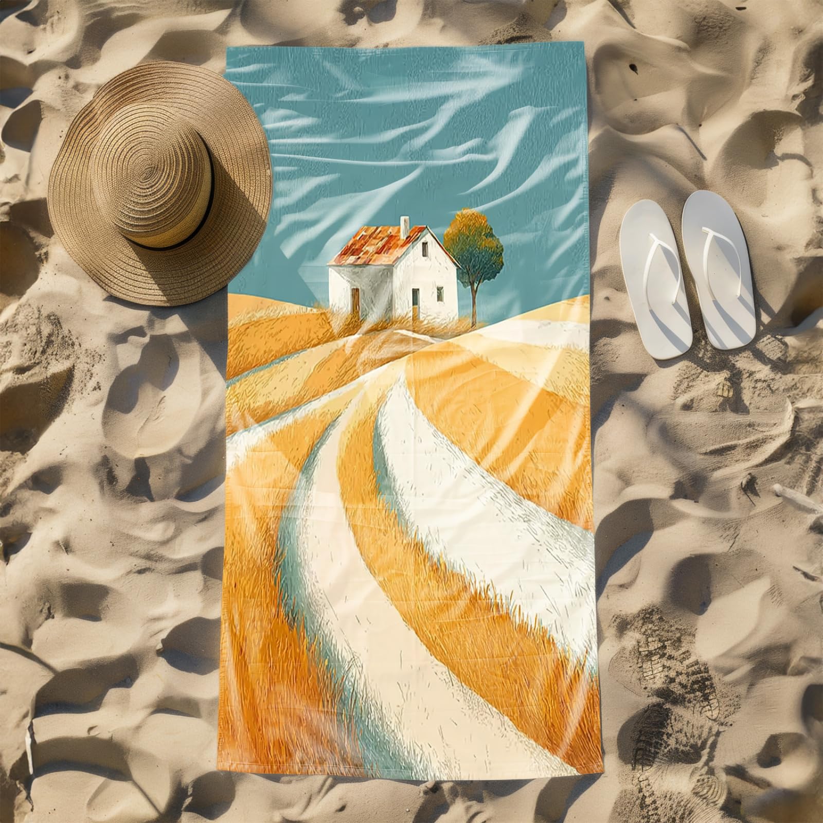 Genérico Toalla Playa 90X180 Casa del Campo Amarillo Grande Toallas de Playa Microfibra Ligera Secado Rápido Sin Arena para Mujer Hombre Viajes Vacaciones Natación Camping