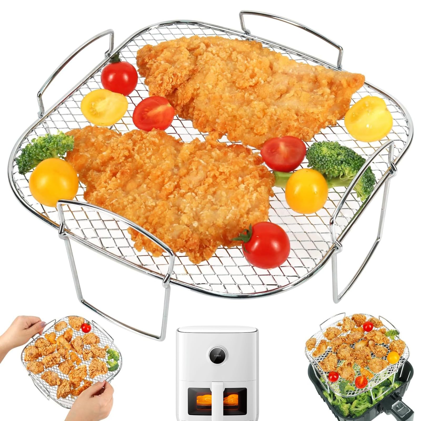 Cocoarm Stojak do frytkownicy powietrznej, odwadniacz żywności, grill 304, kratka odwadniająca ze stali nierdzewnej, do frytkownicy powietrznej, akcesoria do owoców, mięs i deserów (grill)