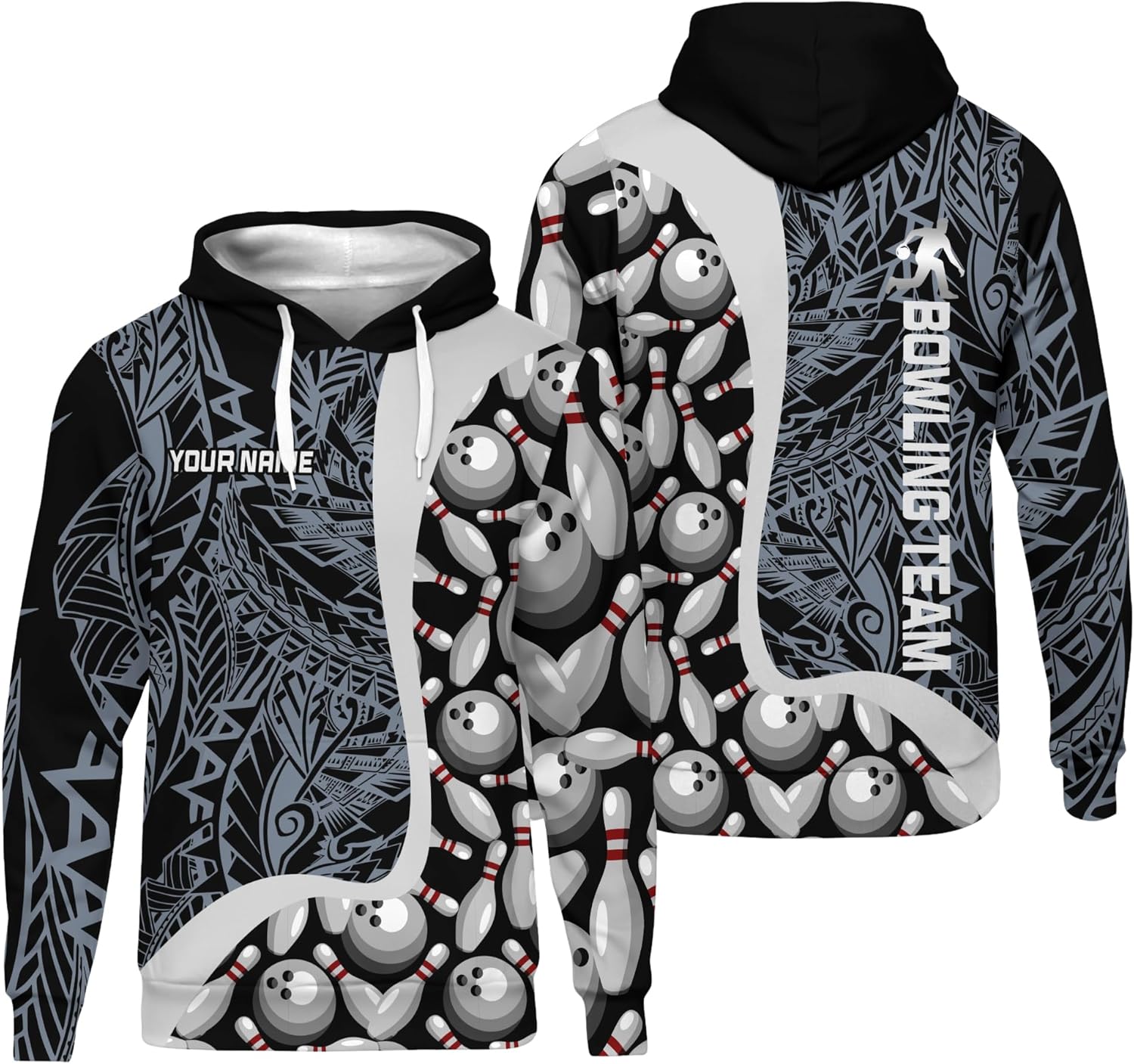 Men's Bowling Hoodie Custom Paisley Bowling Pin Shirt For Women Girls Printed Bowling Team Clothes