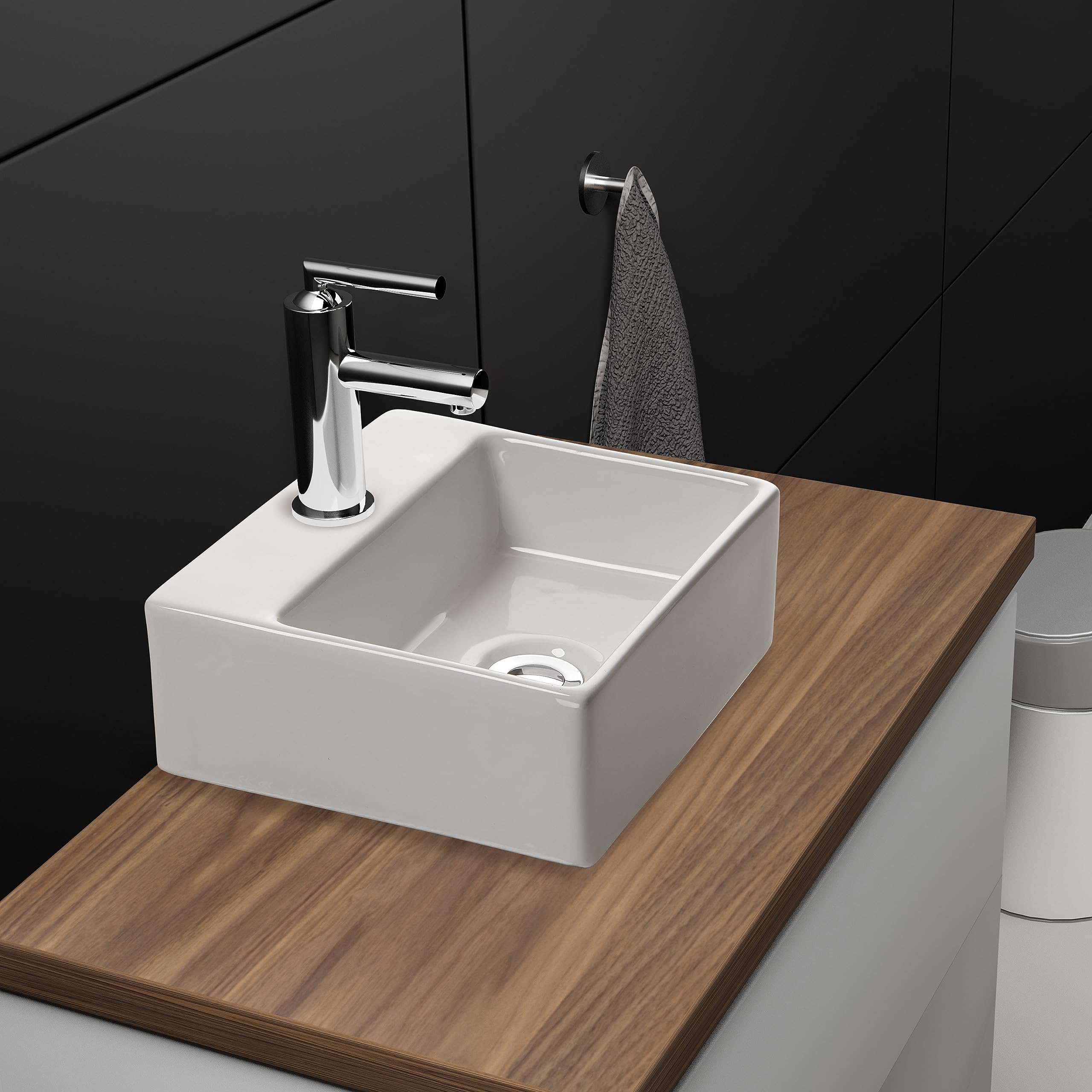 NEG Waschbecken Uno44H (extra klein/eckig) Hänge-Waschschale/Waschtisch (weiß) mit schmalem Rand und Nano-Beschichtung