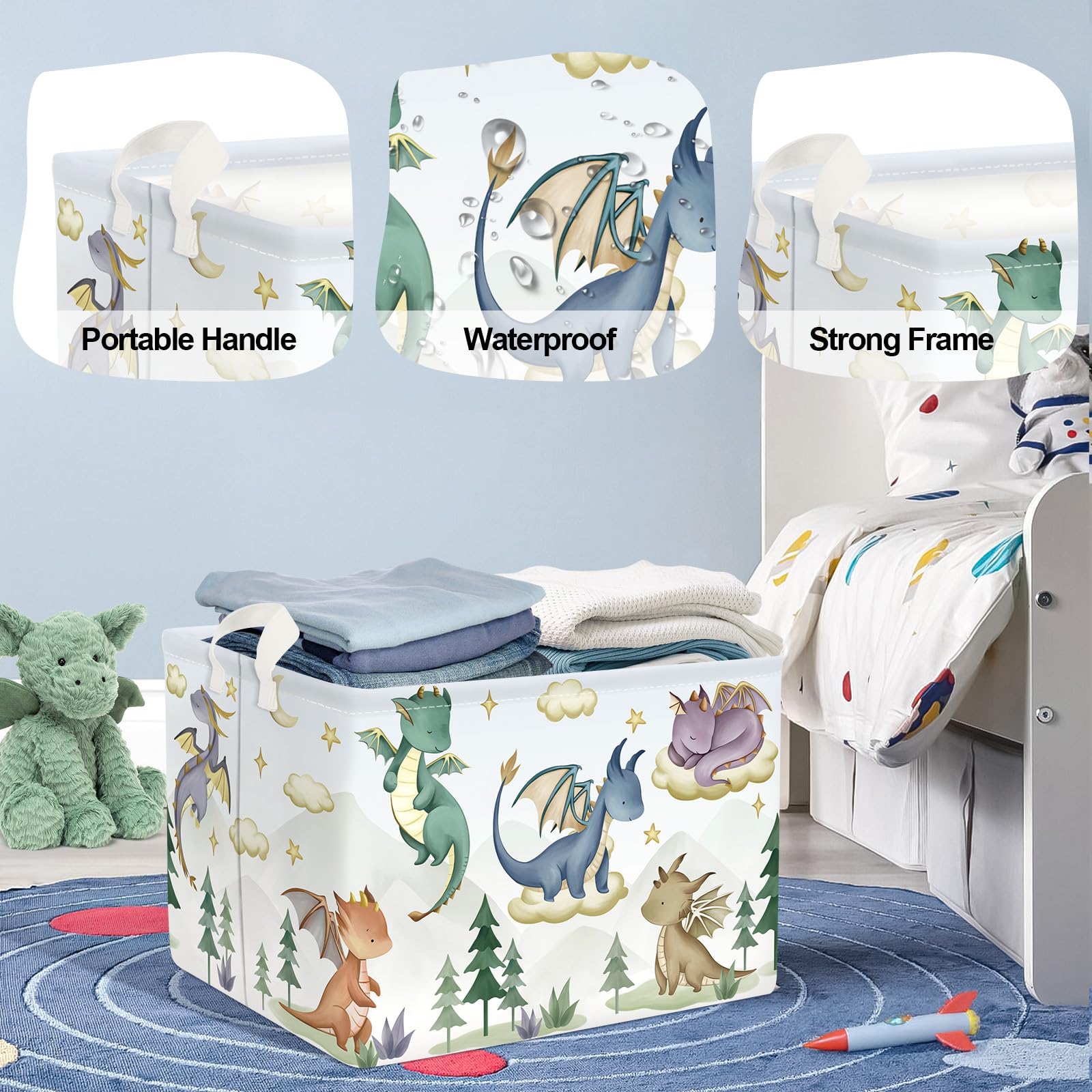 HUUMONSS Cute Dinosaur Storage Basket for Parents Organizing Kids Toys Clothes Large Dragon Boys Gift Toy Box Box Bin Laundry Hamper for Bathroom Shower,Tree,36L - Image 4