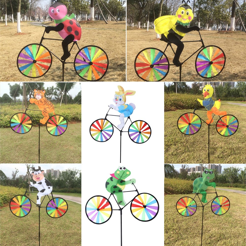 3D Zwierzę na rowerze Zestaw DIY wiatraka, kolorowe wiatraki do dekoracji trawnika, ogrodu (Krowa)