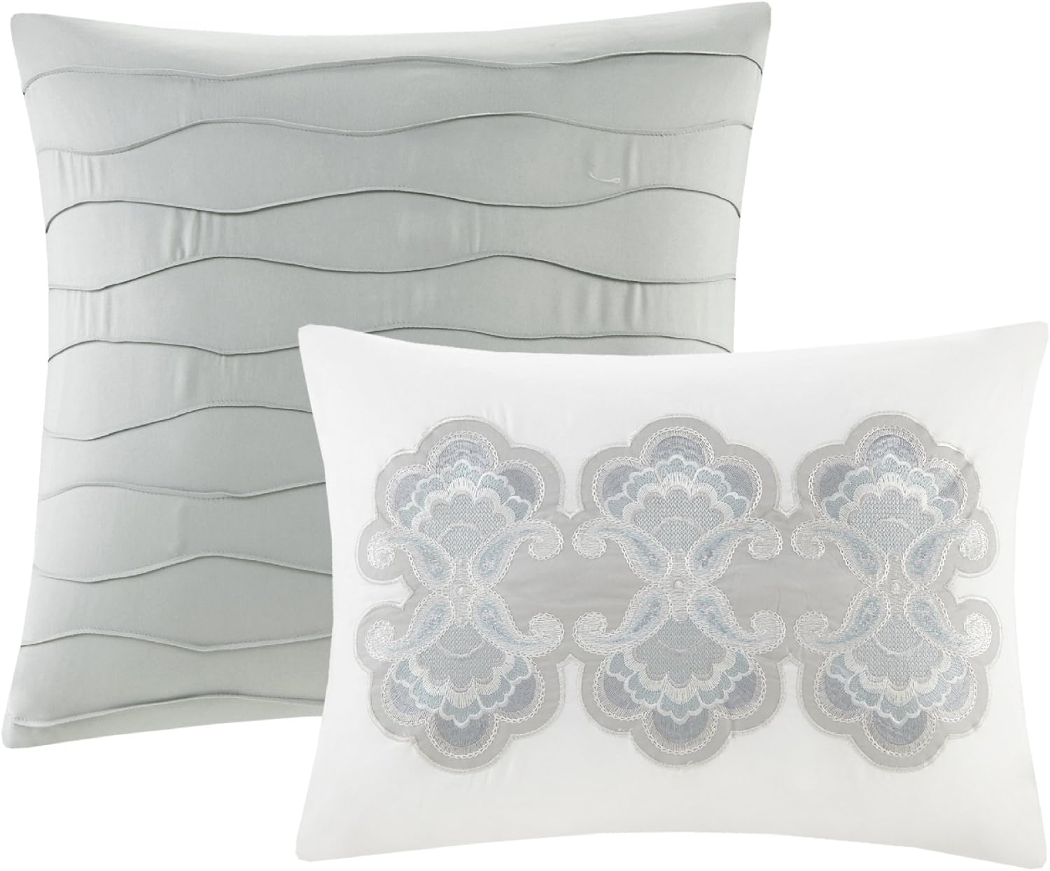 Comfort Spaces Cozy Comforter Set-Modern Classic Design All Season Down Alternative Bedding, Matching Shams, Bedskirt, Decorative Pillows, King(104"x90"), Kashmir, Paisley Blue/Grey 8 Piece : Home & Kitchen