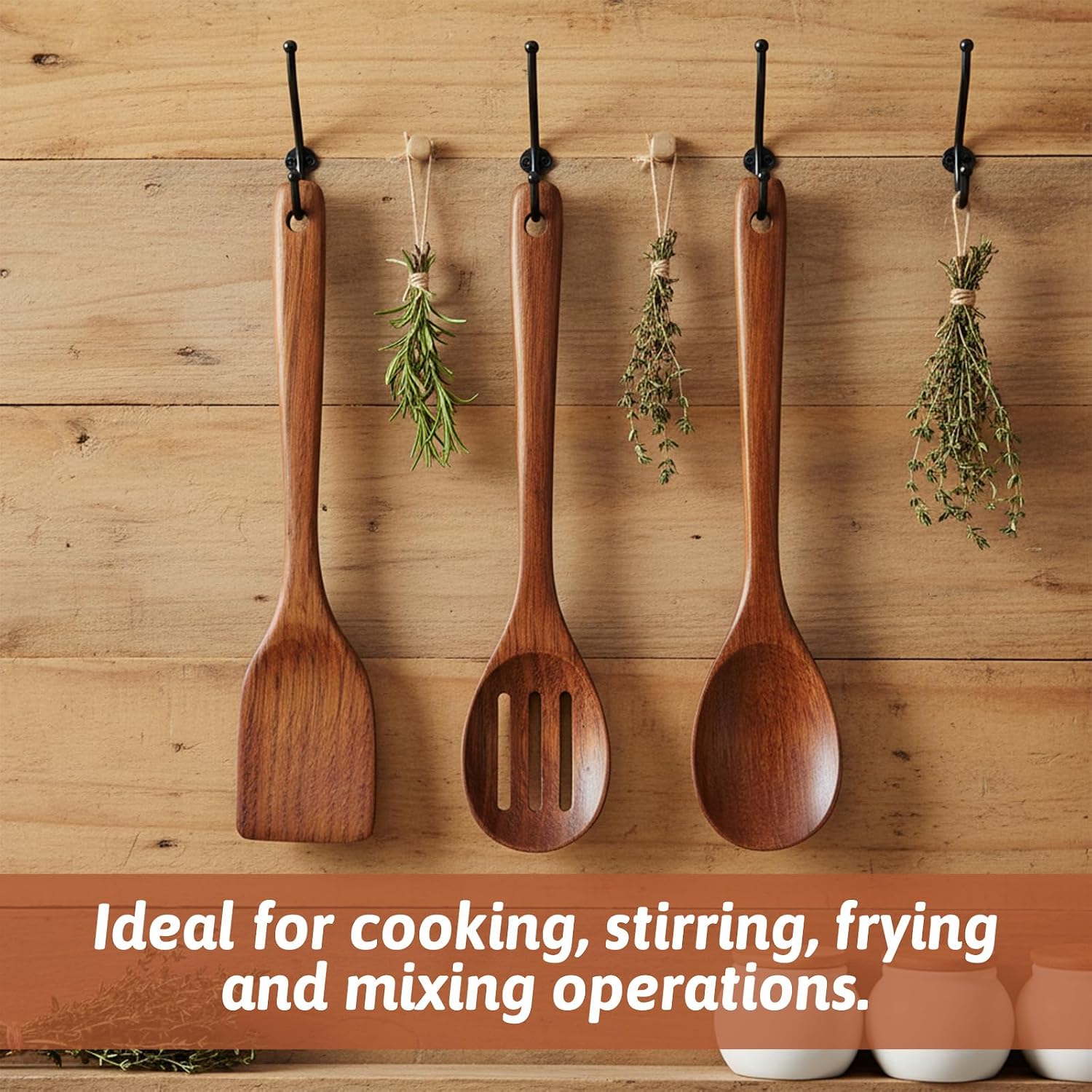 3PCS Wooden Spoons for Cooking 12 inch Non Scratch Woodens Spatulas Set Includes Slotted Spoon Woodens Spoon & Wooden Spatula for Stirring Frying Mixing Sauteing