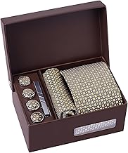 5 Pieces Men's Elegant Tie + Pocket Square + Cufflinks + Button Covers + Tie Clip, Men's Set with Gift Box