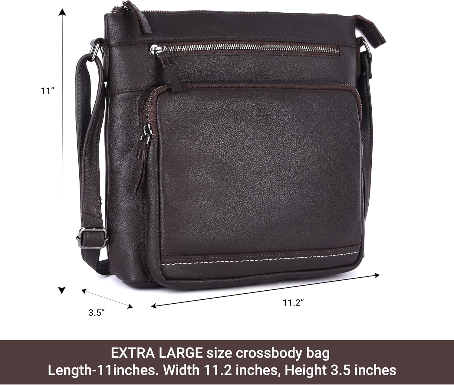 LEDERBUCK Olga Women's Extra-Large Genuine Leather Crossbody Purse – Soft Triple-Zip Shoulder Bag