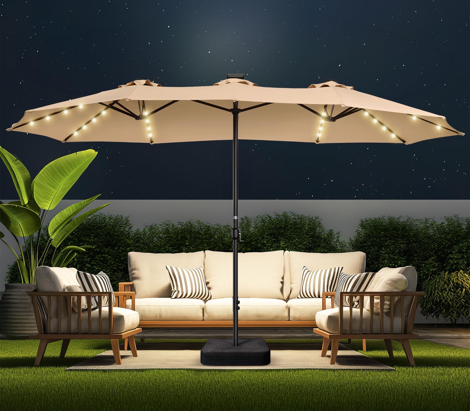 Amazon.com : HOMSHADE Double Sided Patio Umbrellas - 15ft Solar Lights ...