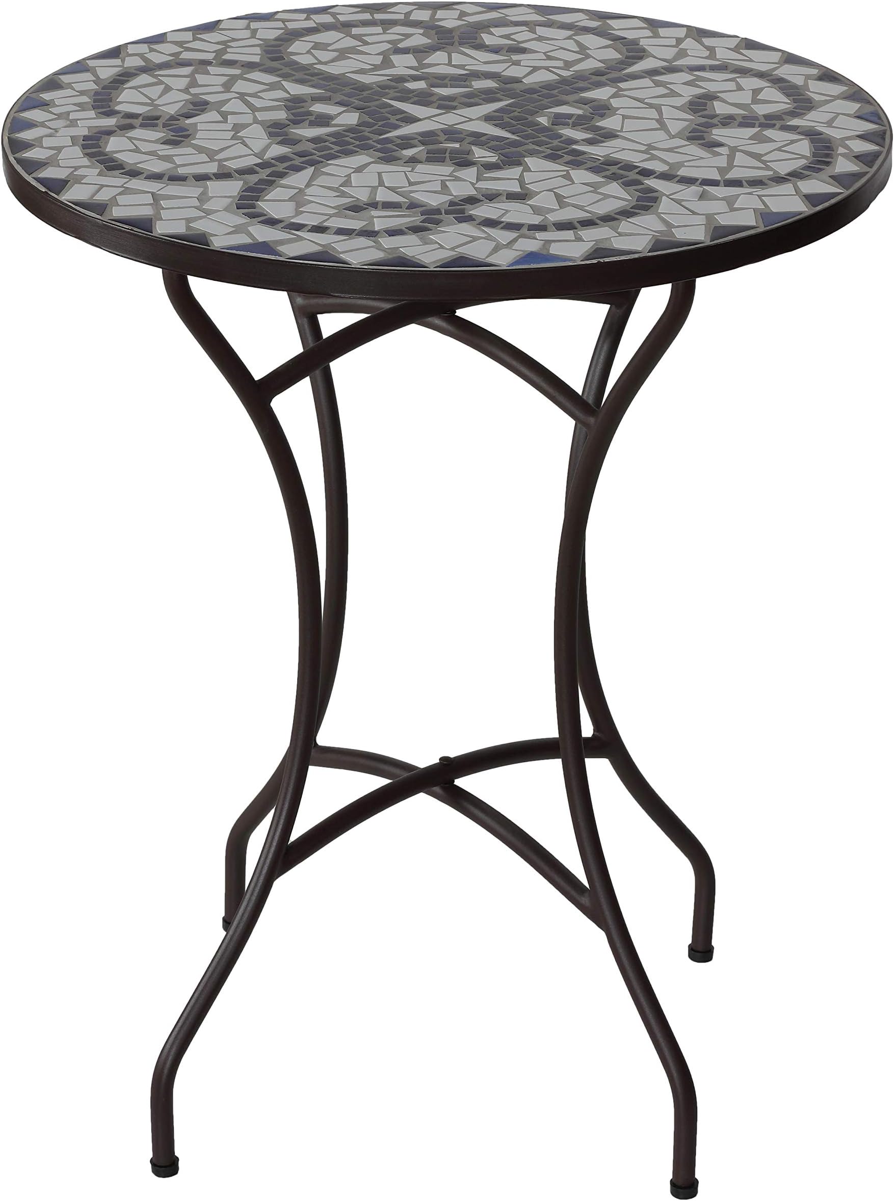 Cortesi Home CH-DT700206 CeCe Mosaic Round Indoor/Outdoor Bistro, 24" BlueWhite Table, Brown