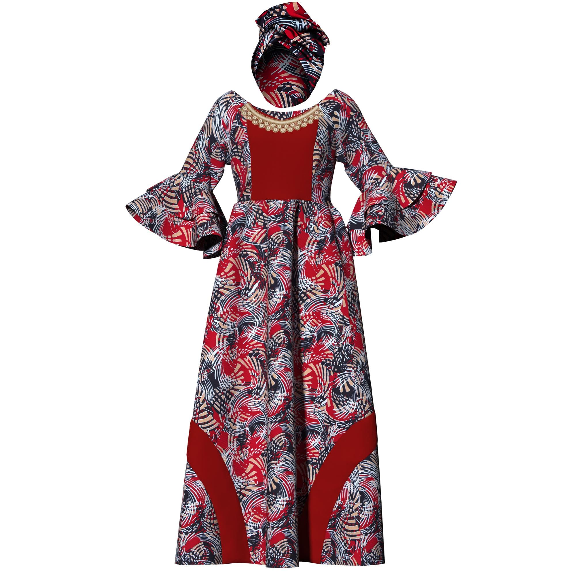 iooiooi Womens African Print Party Maxi Dress Ankara Long Dress &amp; Headwrap