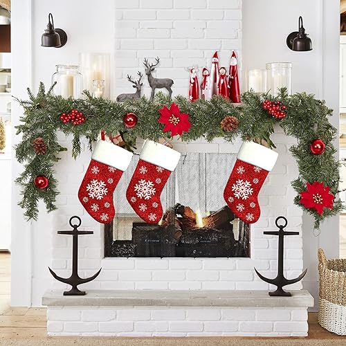 Miniatura 5 de Adeeing Guirnalda de Navidad de 6 pies con luces, guirnalda de Navidad preiluminada con 20 ligts LED, piñas, bayas rojas, flor de pascua, guirnalda