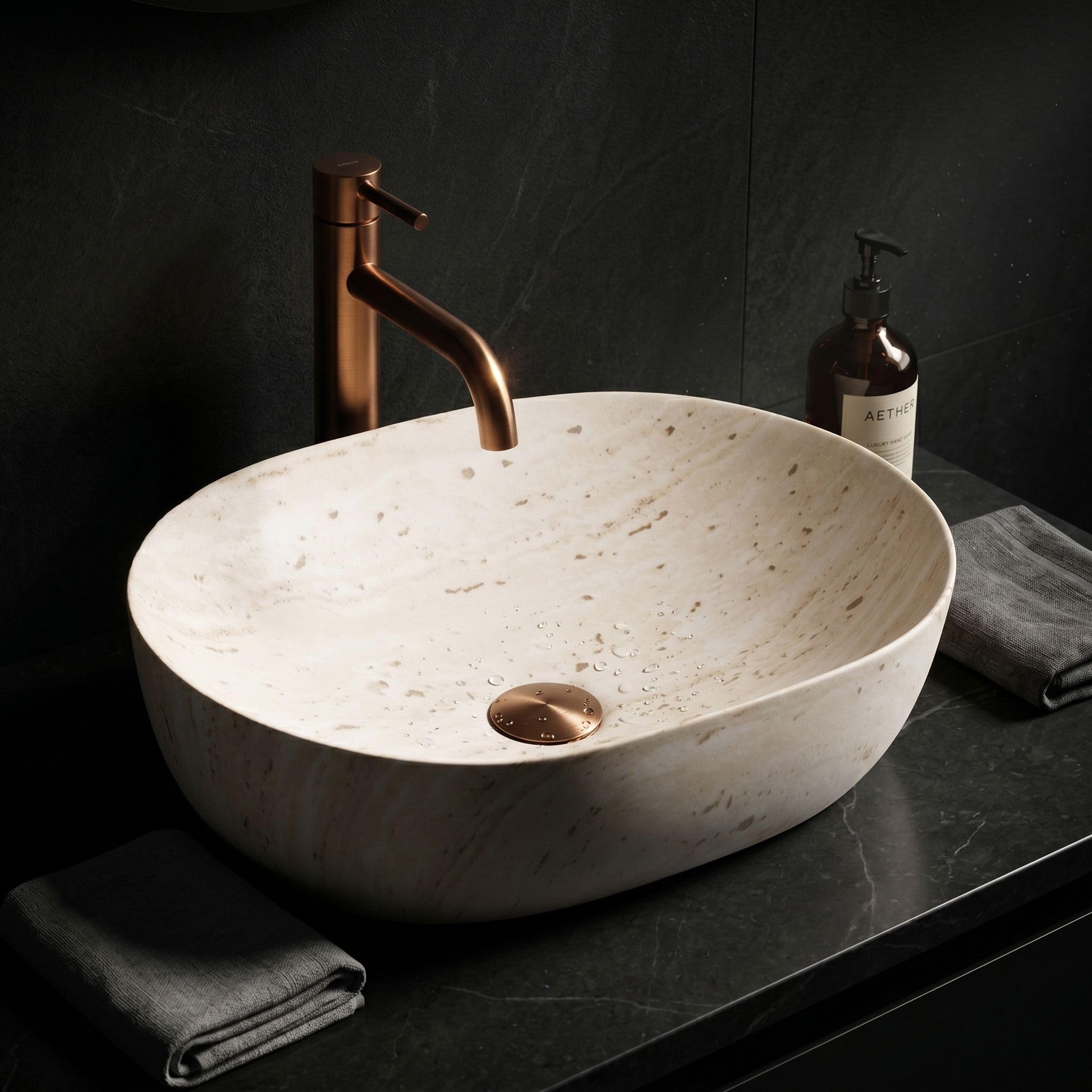 Rea - Lavabo sobre encimera Amelia 48 Travertine Classic - Cerámica - Piedra De Imitación - 48x34,5x13,5 cm