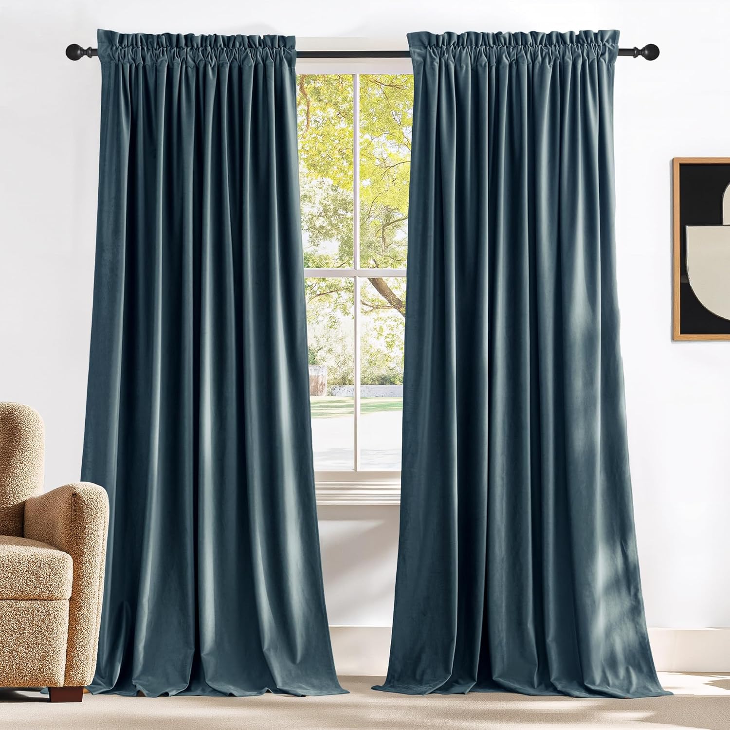 NICETOWN Slate Blue Blackout Velvet Curtains for Bedroom 2 Panels, 52 x 96 Thermal Insulated Noise Reducing Velvet Drapes for Living Room, Extra Long Privacy Protection Window Treatment Blue Series - Slate Blue 52"W x 96"L (Pack of 2)