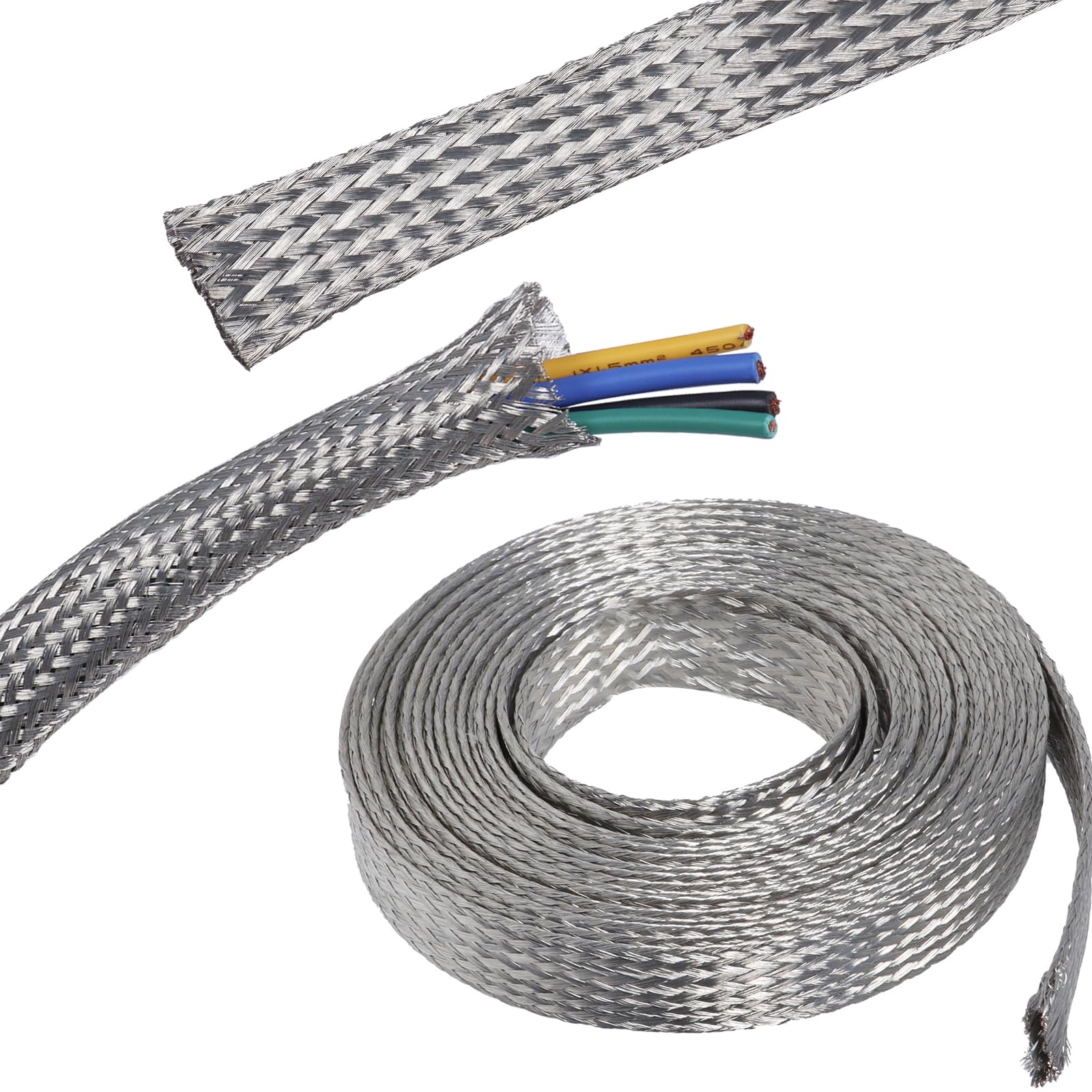 Flexible Flat Tinned Copper Braid Sleeve,Metal Mesh Radio Ground Straps,Tin Copper Metallic Shielding Harnesses Cables (11/16