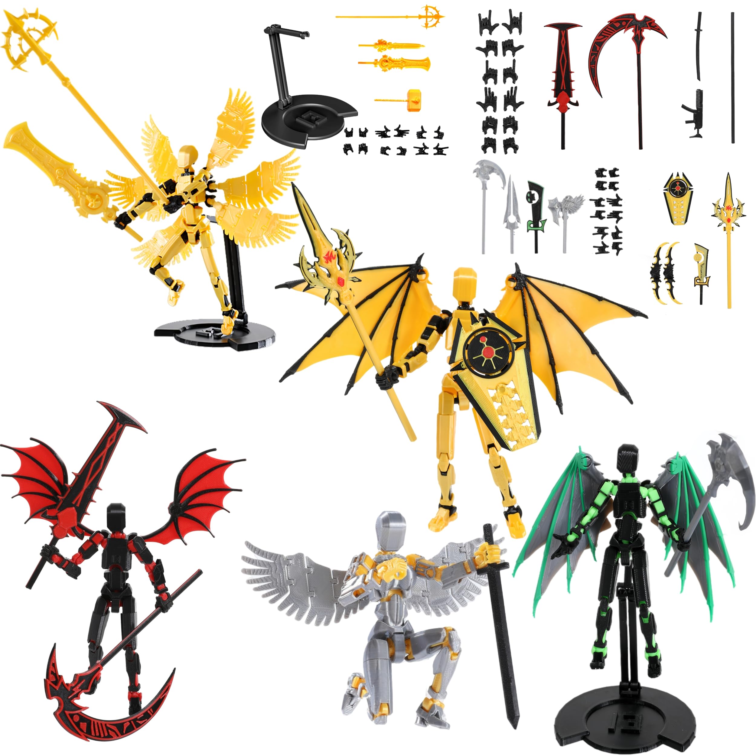 T13 Figure Set & Titan 13 Toys 5 Pack（3d Printed Action Figures Assembly Completed）（Multi-Jointed Movable）（Angel Designs Includes Various Accessories