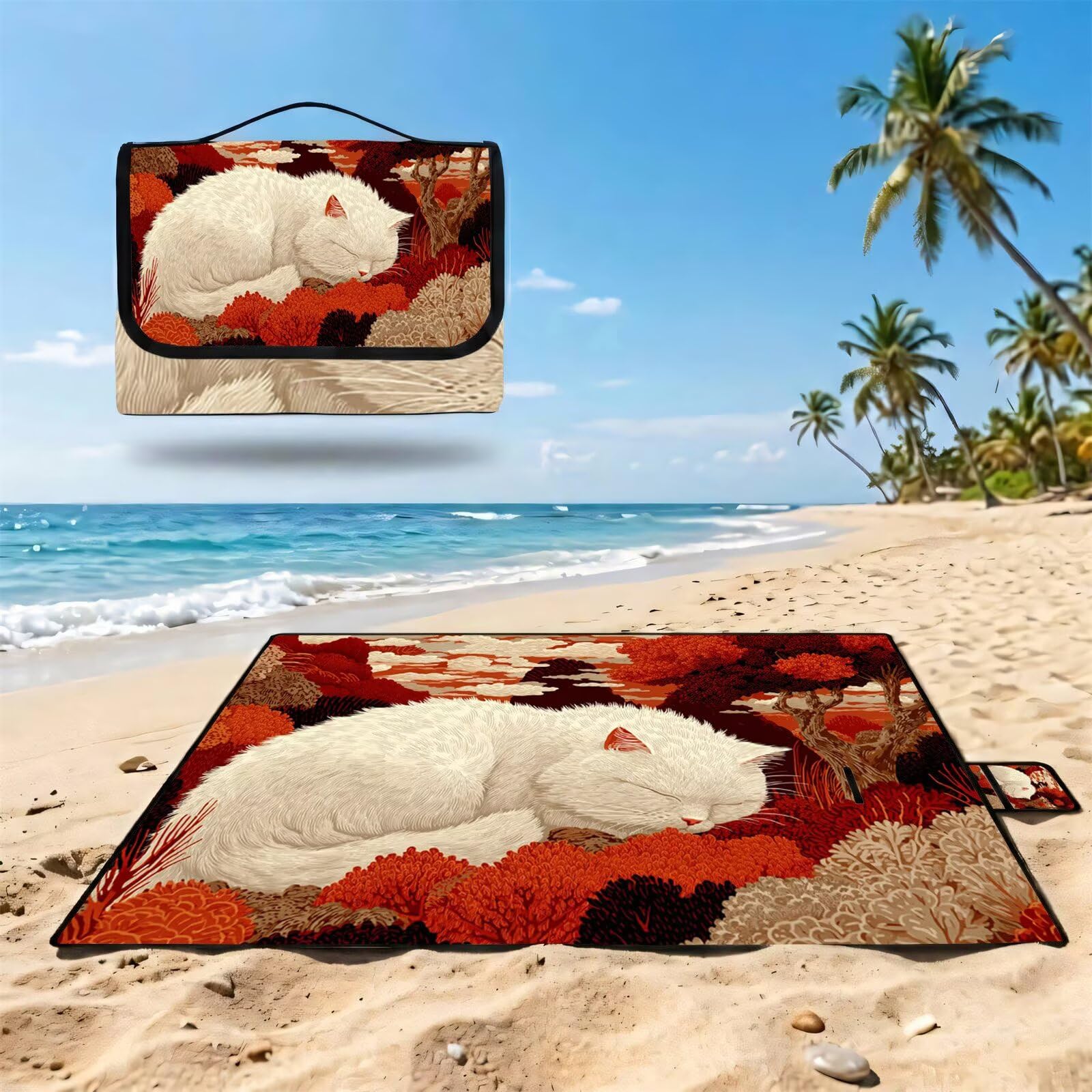 Grande Coperta de Picnic 200x300 cm, Gatto Manta Picnic Impermeable Anti-Sabbia Manta de Playa Pieghevole, Outdoor Picnic Blanket per Spiaggia, Camping, Giardino, Trekking - Autunno FZ-17