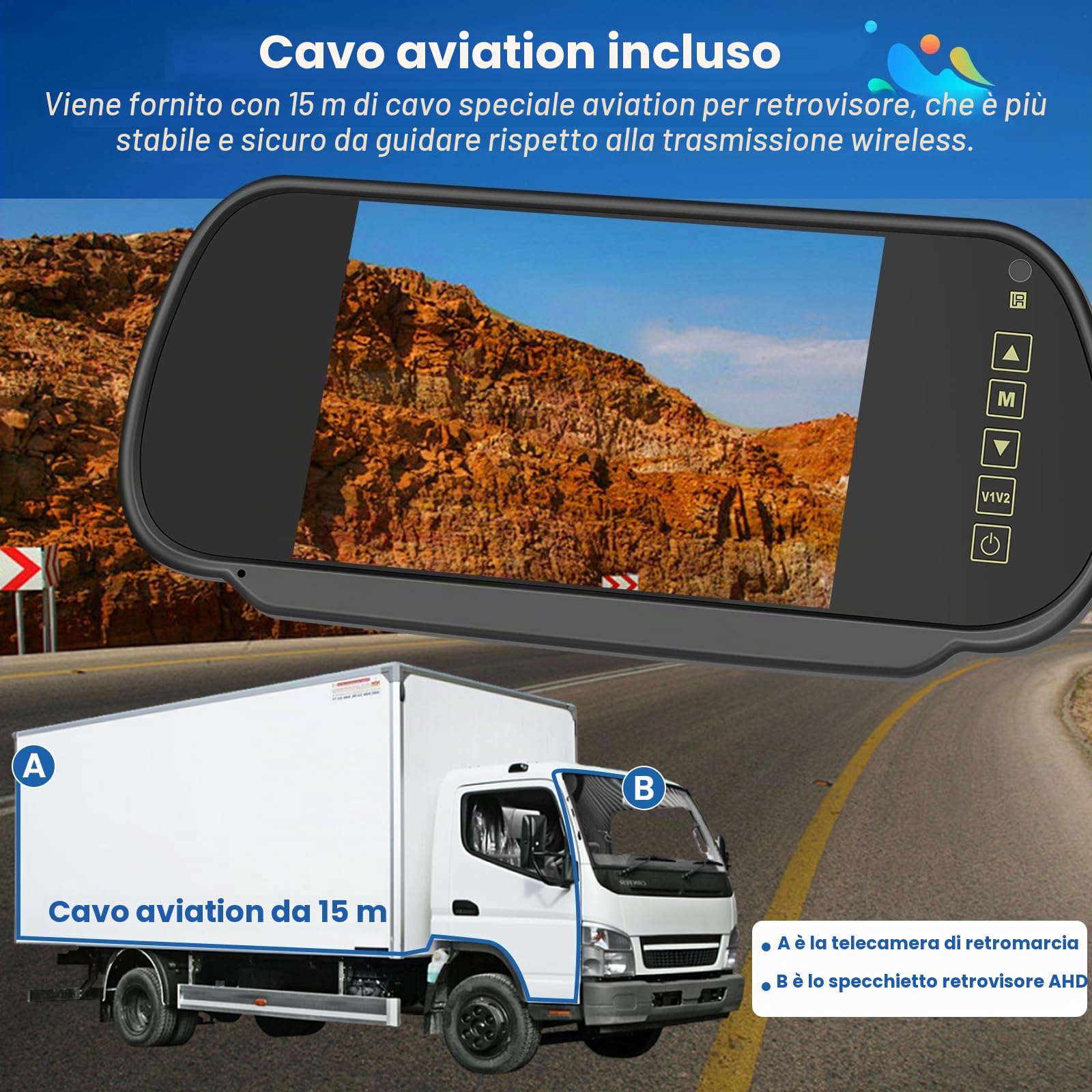Hikity Telecamera Retromarcia Wireless 7" 1080P 170° IP66 | Monitor per Auto, Visione Notturna HD, per Camion, SUV, Furgoni