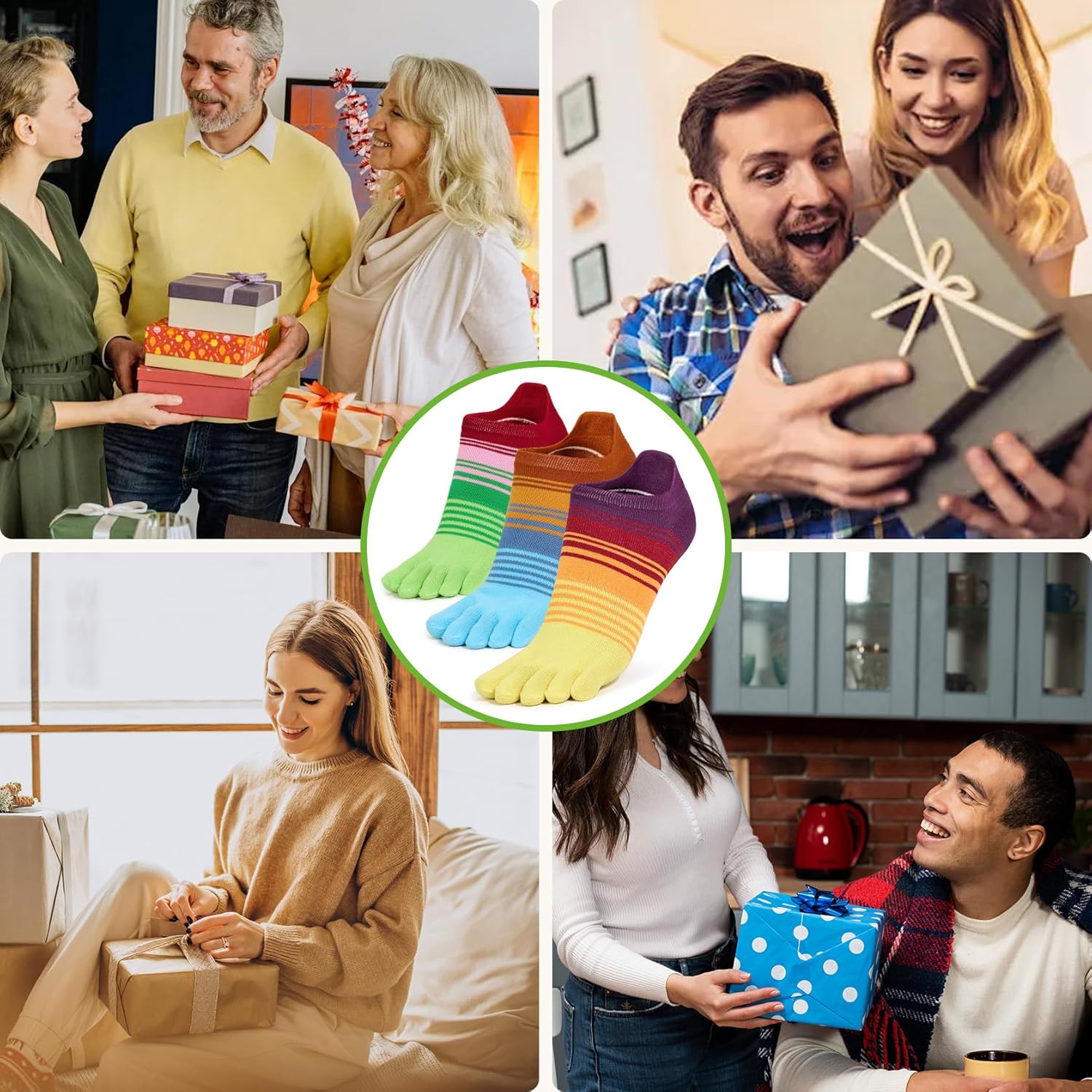 Complementary Color 5 Toe Socks, Breathable Moisture-Wicking & Wear-Resistant, Separate Toe Unisex Low Cut Socks - Image 2