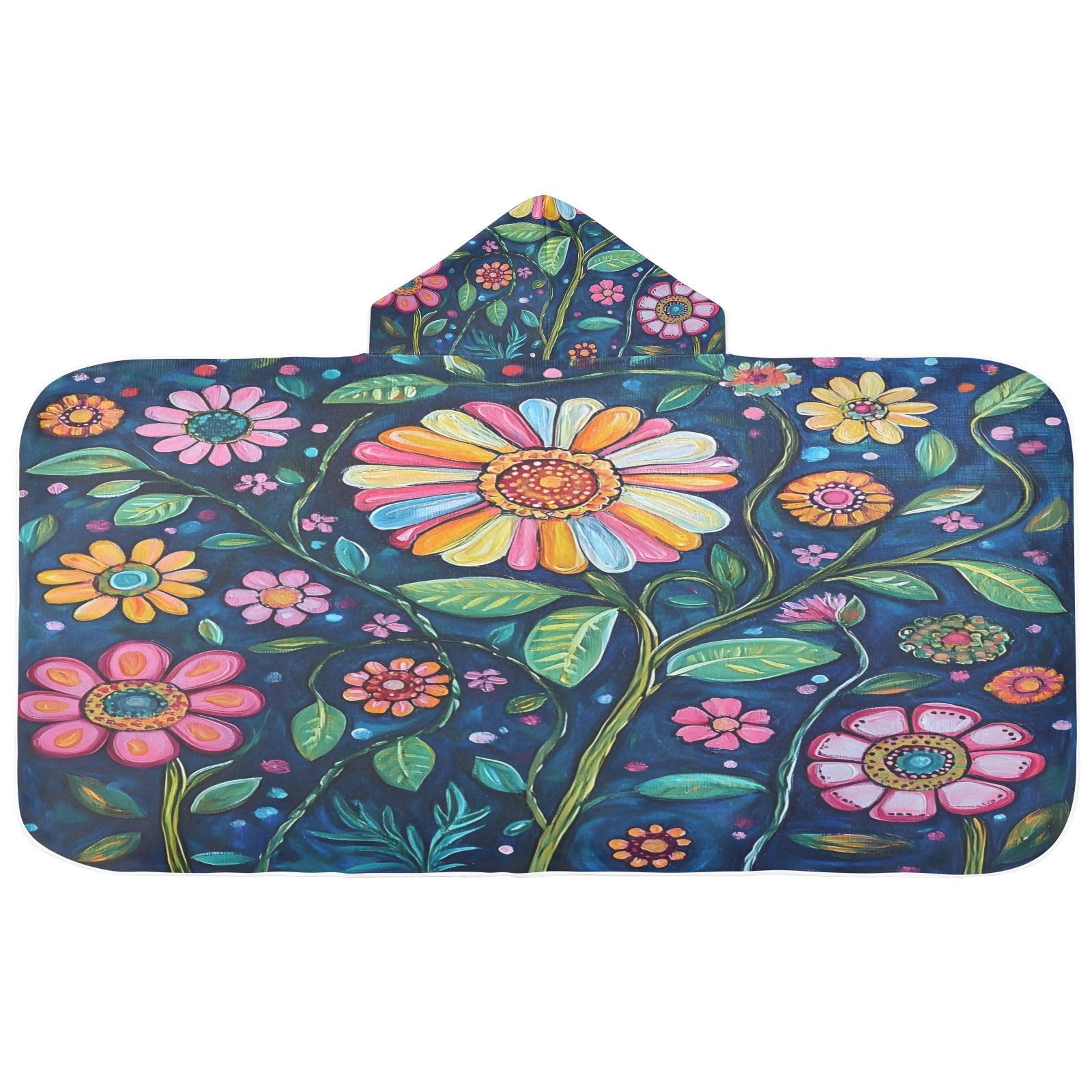Kigai Colorful Flowers Hooded Beach Towel for Kids Soft Absorbent Quick Dry Bath Towel with Hood Lightweight Toddler Shower Pool Bath Wrap for Boys Girls