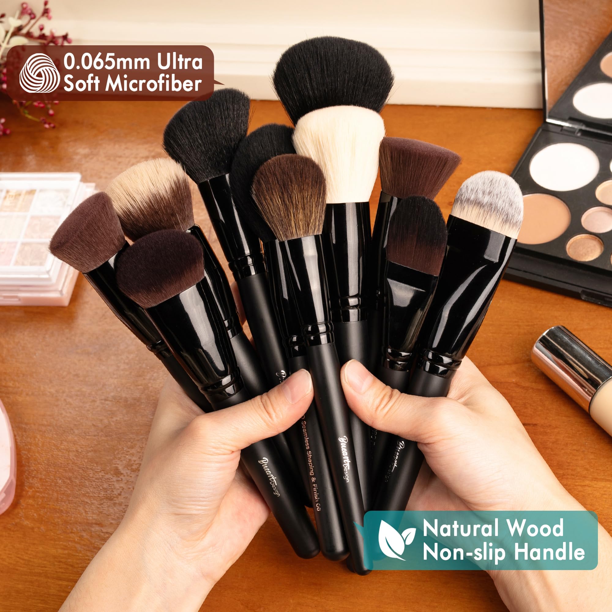 Bueart Design 32-teiliges professionelles Make-up-Pinsel-Set, hochwertiges weiches Haar | Dichtes Make-up-Pinsel-Set für Foundation, Puder, Creme, Rouge, Konturen, Concealer, Bronzer, Lidschatten, Verblenden
