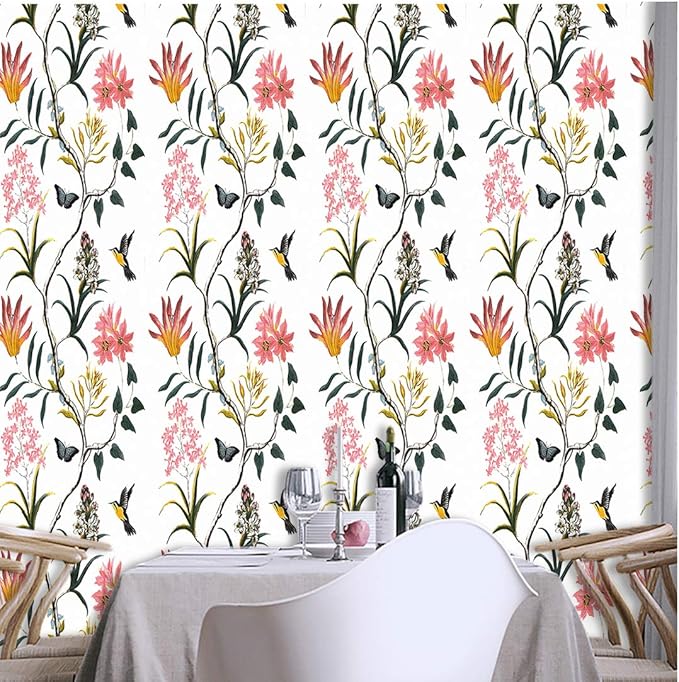 JLHOUSE Vinyl Prepasted Floral Peel & Stick Wallpaper 17.7inch x