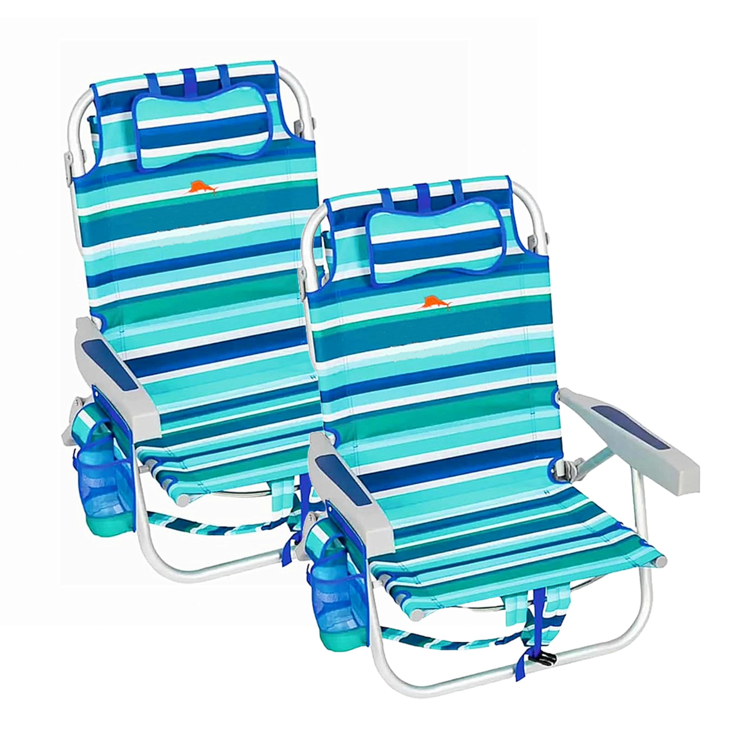 Topline Deluxe Portable Backpack Beach Chair - 2 x Lightweight Green Foldable Chair Sun Lounger with Card. Great Outdoor Chairs for Camping, Picnics or Fishing